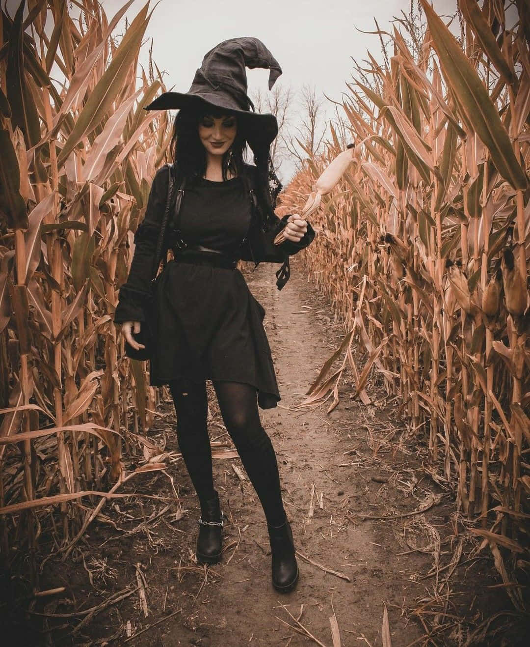 witch, black hat, black dress, HD Phone Wallpaper