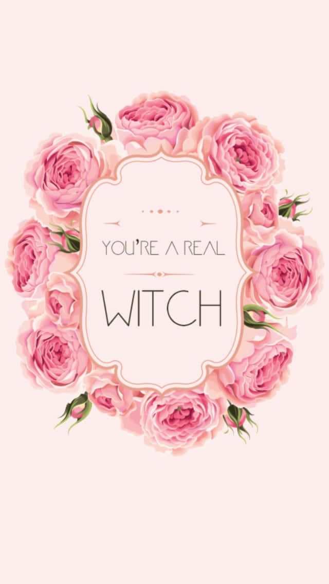 pastel witch, pink roses, vintage label, SD Phone Wallpaper