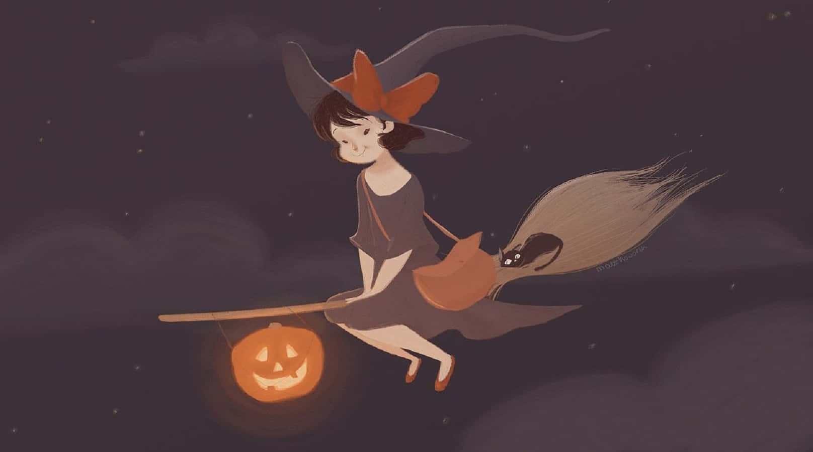 witch, brown hat, broomstick, HD Desktop Wallpaper