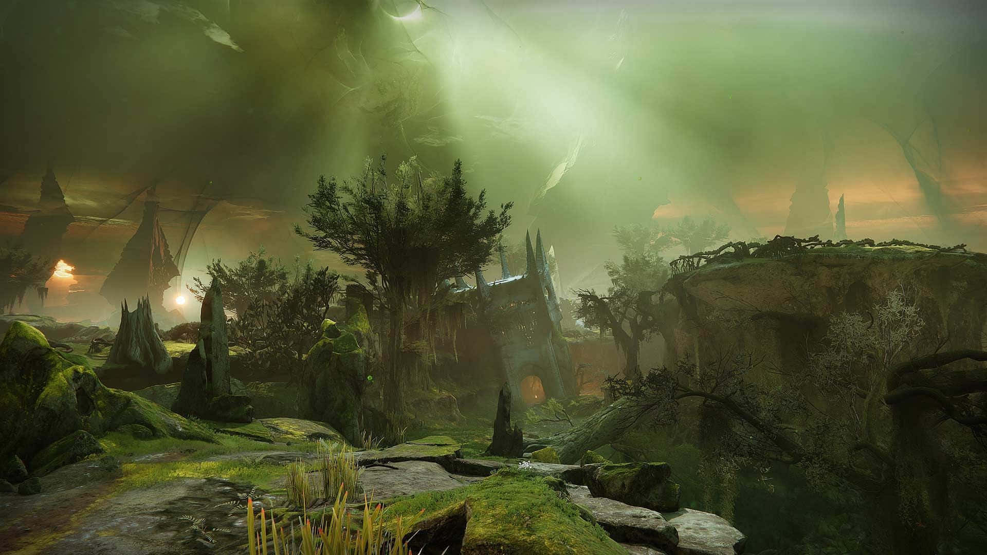 Witch Queen, misty green forest, ancient ruins, Full HD Desktop Wallpaper
