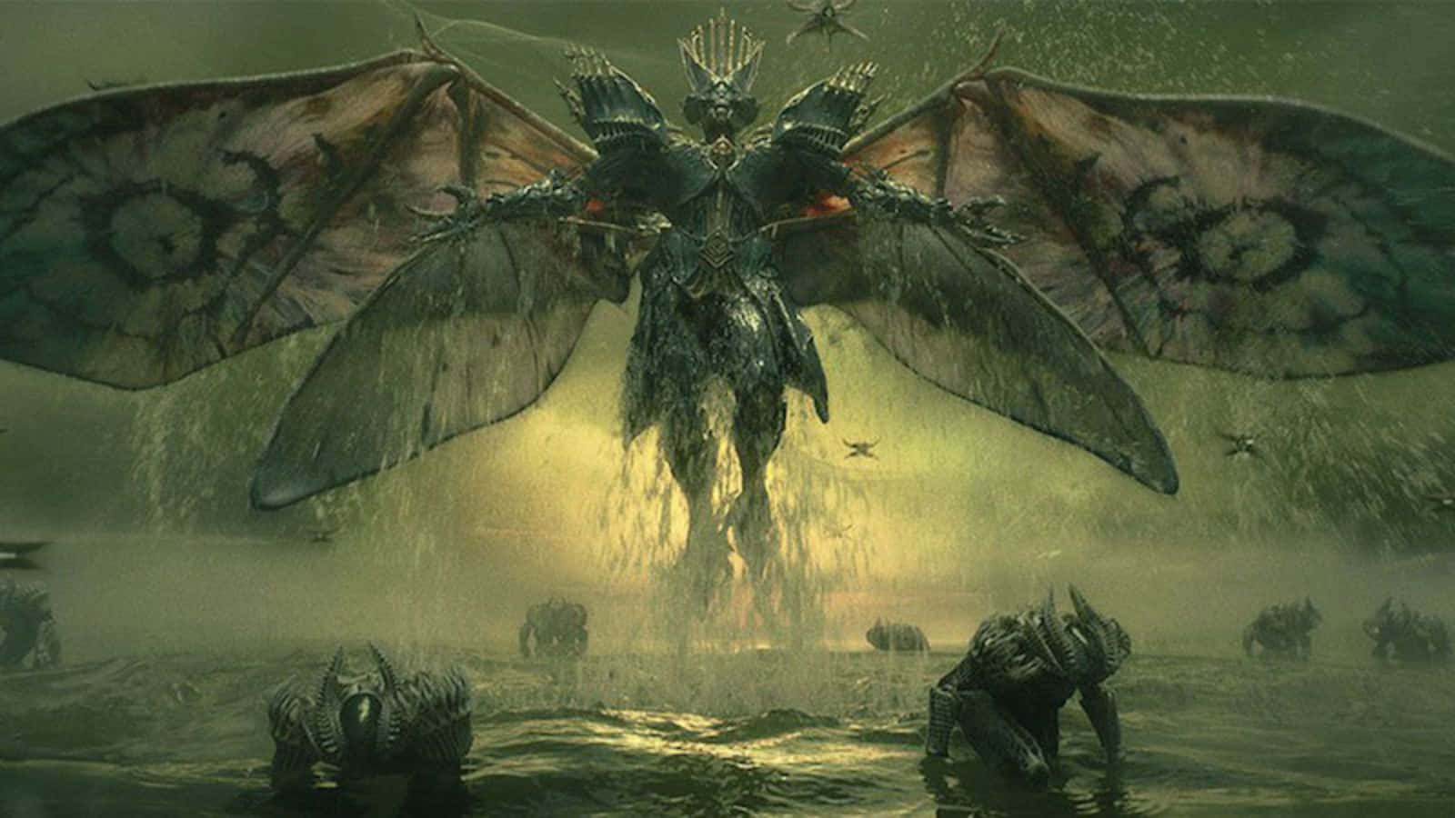 Witch Queen, massive wings, stormy sky, HD Desktop Wallpaper