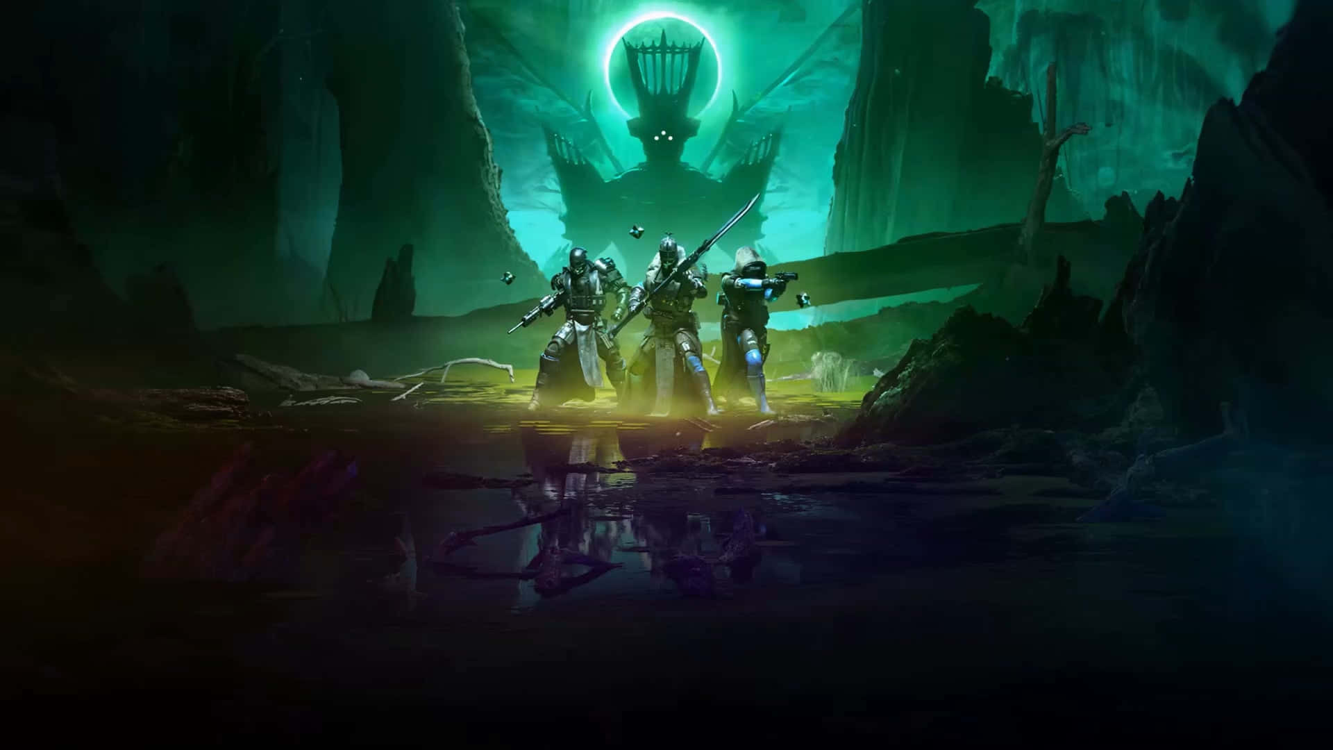 Witch Queen, dark green, glowing green cavern, Full HD Desktop Wallpaper
