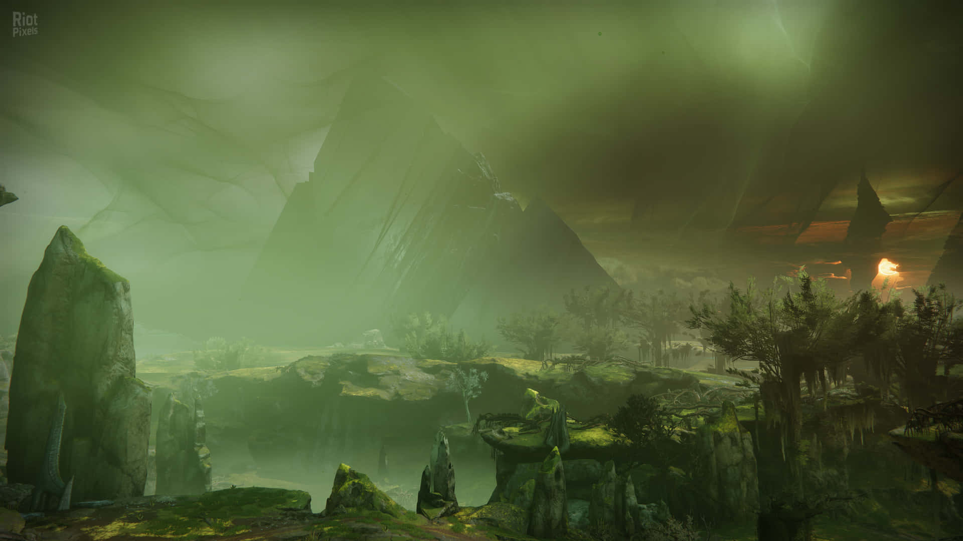 Witch Queen, misty green valley, ancient stone ruins, Full HD Desktop Wallpaper