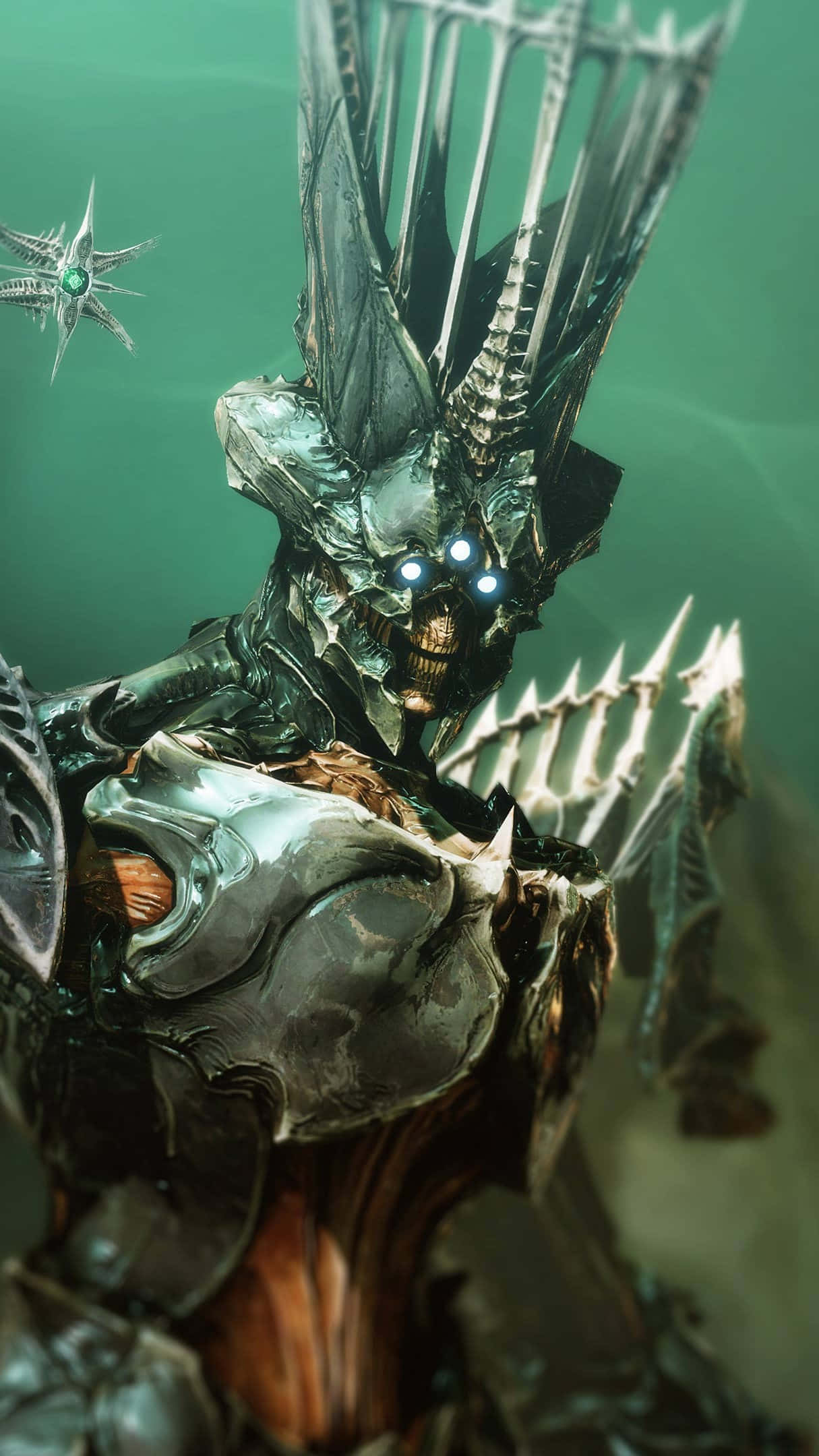 Witch Queen, glowing blue eyes, spiked helmet, Full HD Phone Wallpaper