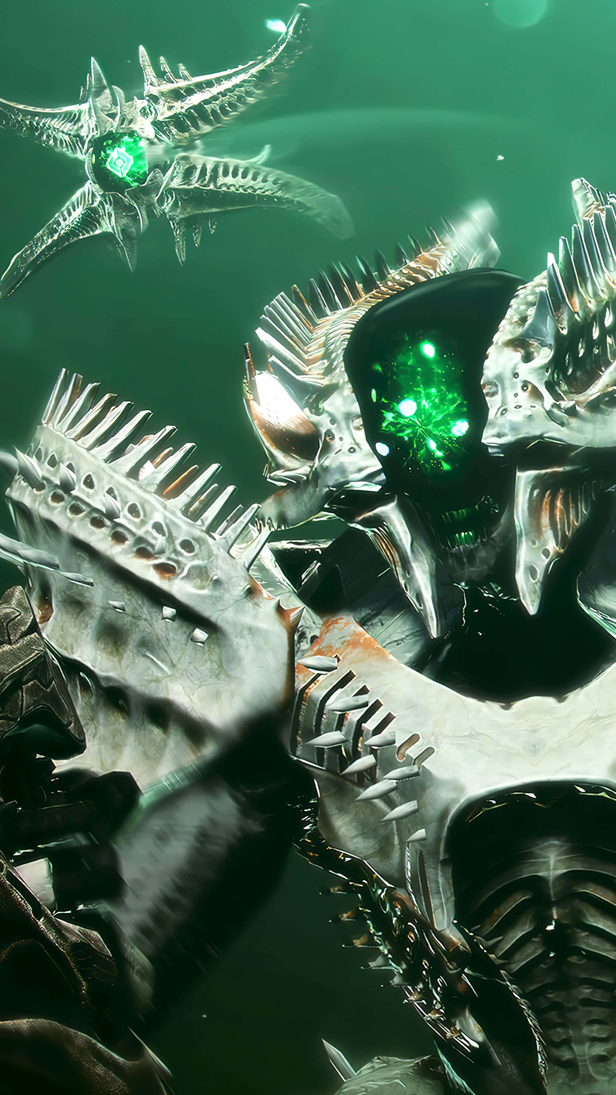 Witch Queen, green creature, glowing green eyes, 4K Phone Wallpaper