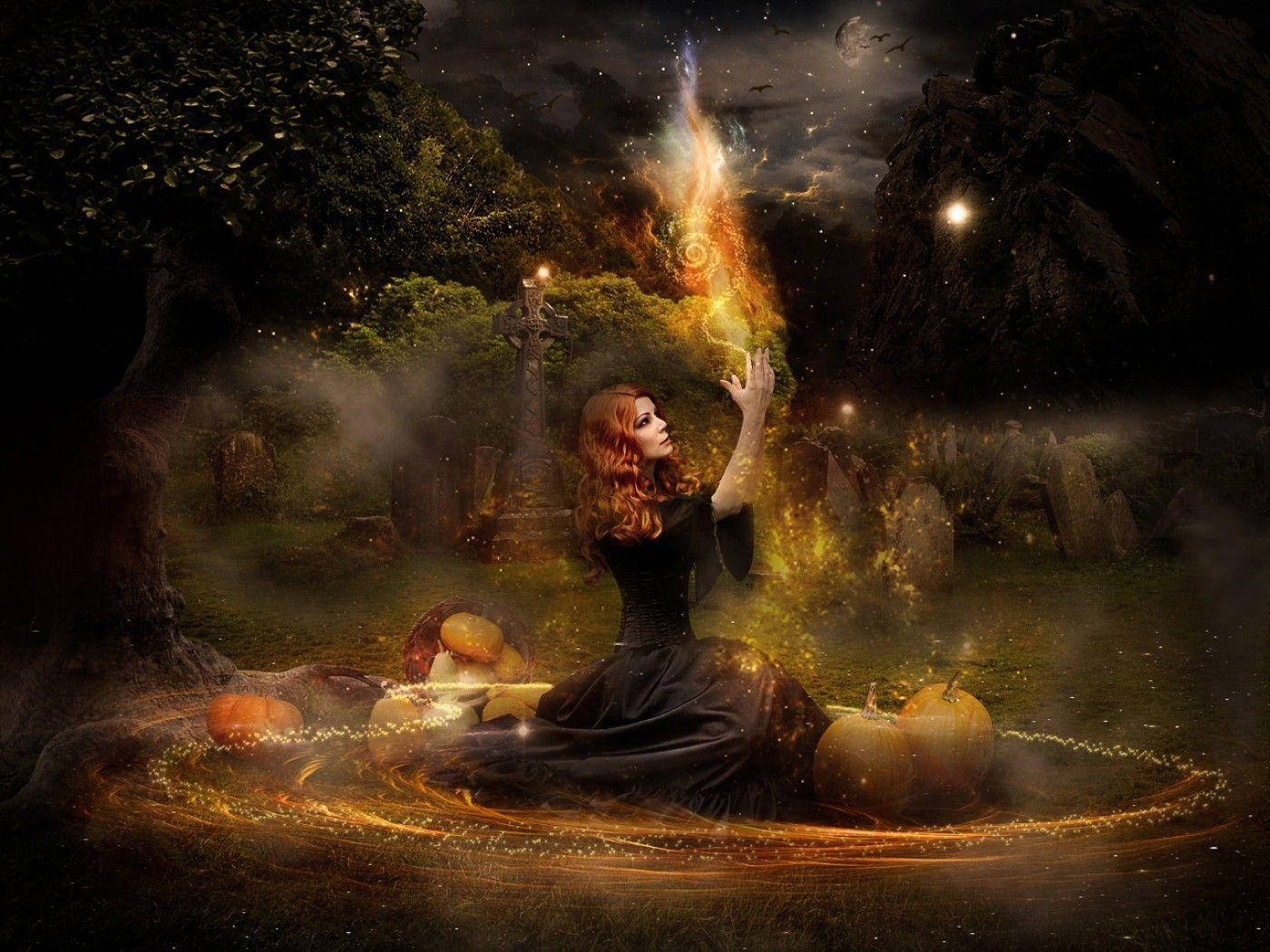 Witch Queen, red hair, fiery spell, HD Desktop Wallpaper