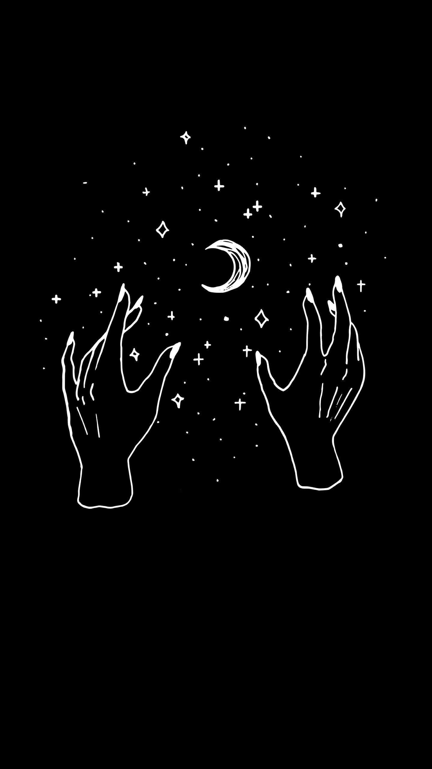 Witch Aesthetic, crescent moon, sparkling stars, 2K Phone Wallpaper