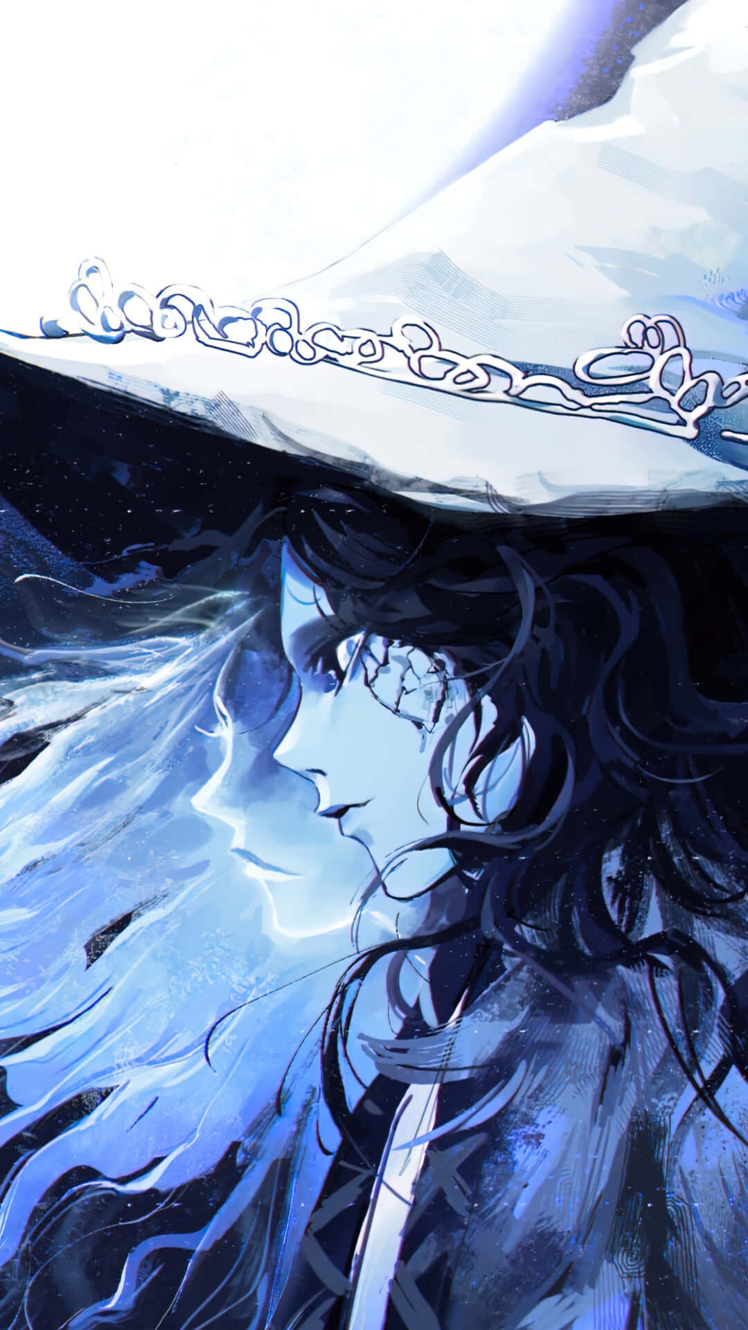 Mystical Witch Profile Art, anime girl, flowing dark hair, Full HD Phone Wallpaper