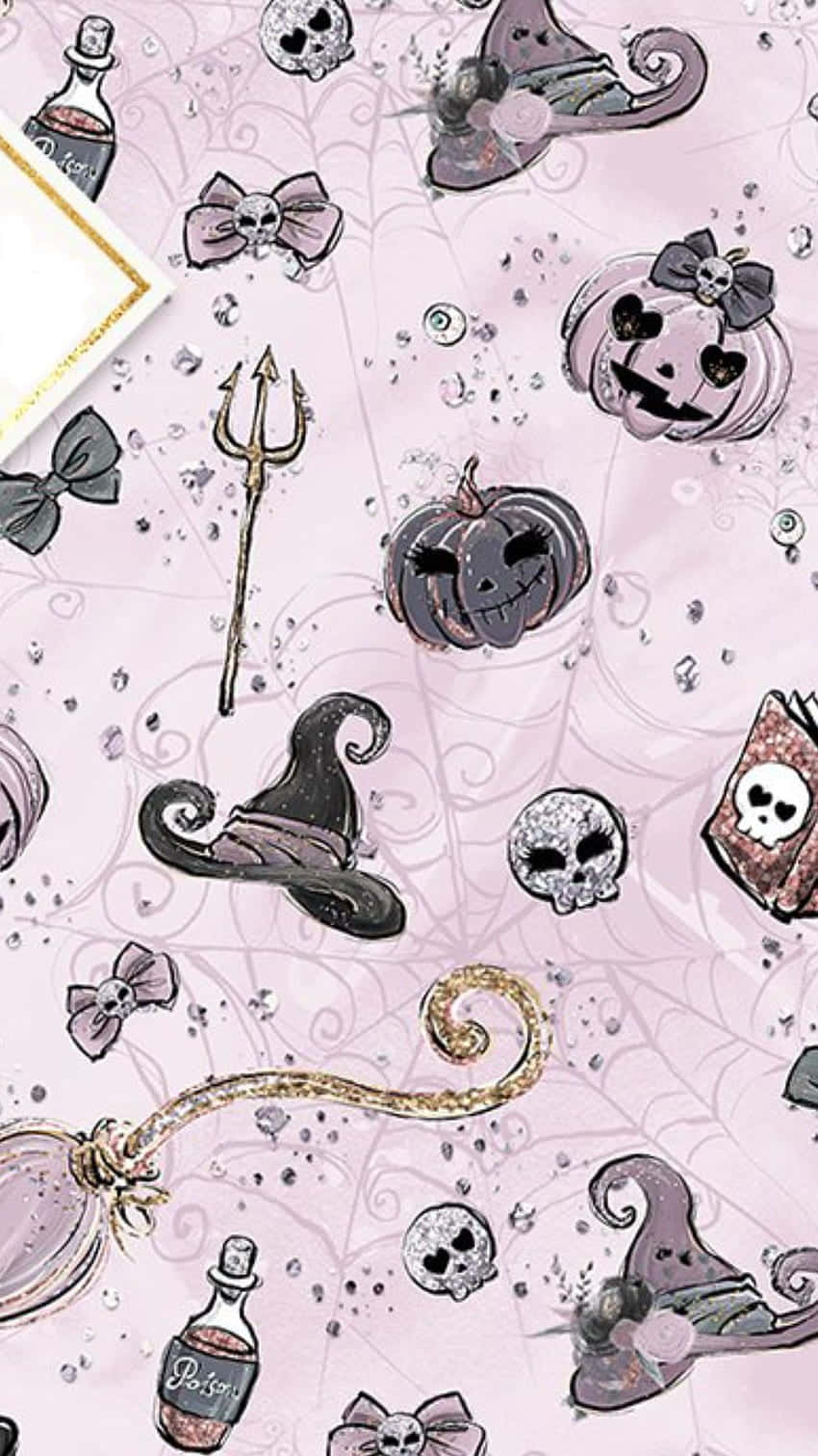 cute witchy pink girly design, Adorable Witchcraft, glittery skulls, HD Phone Wallpaper
