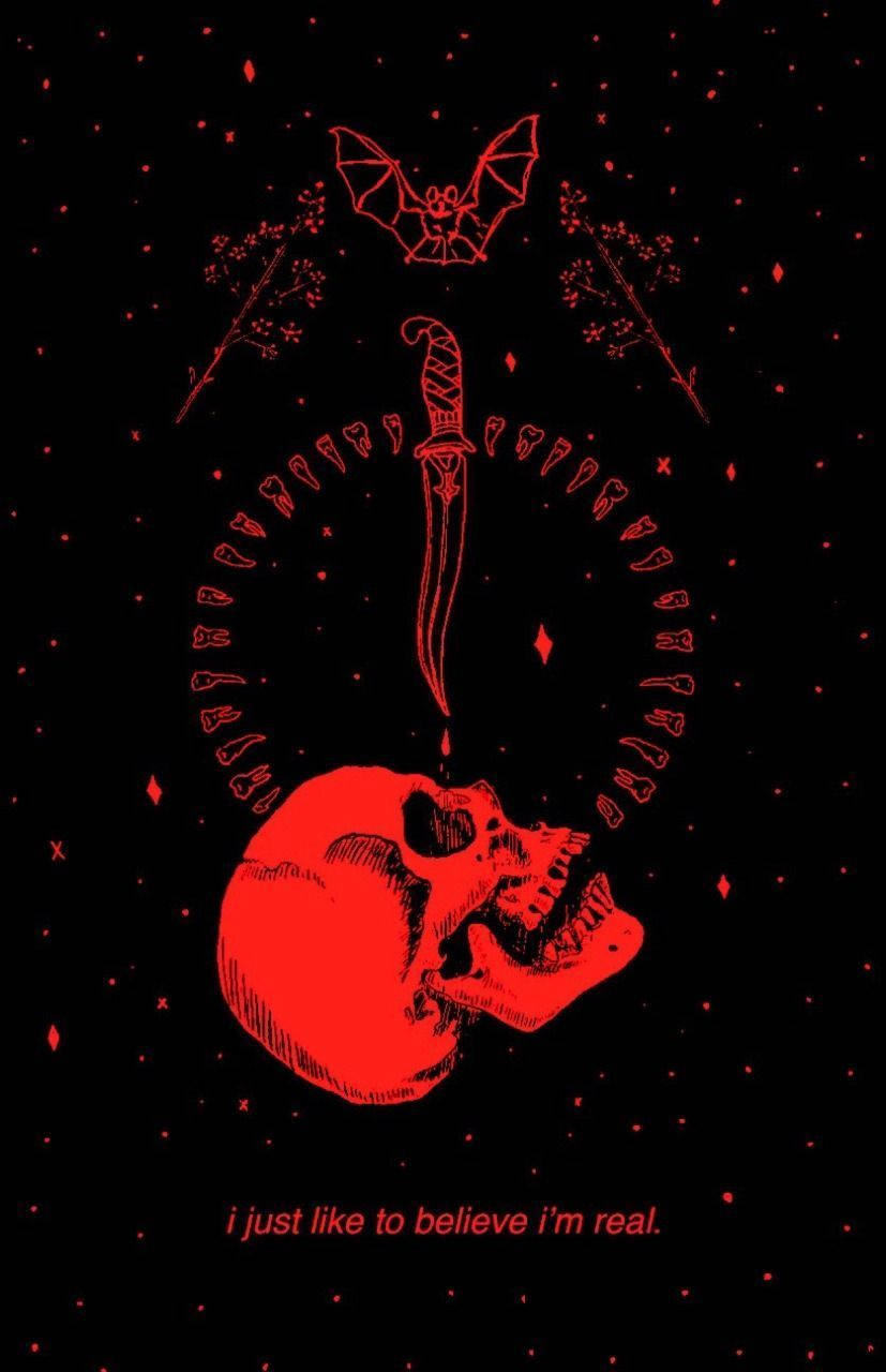red skull, dagger, black starry background, HD Phone Wallpaper