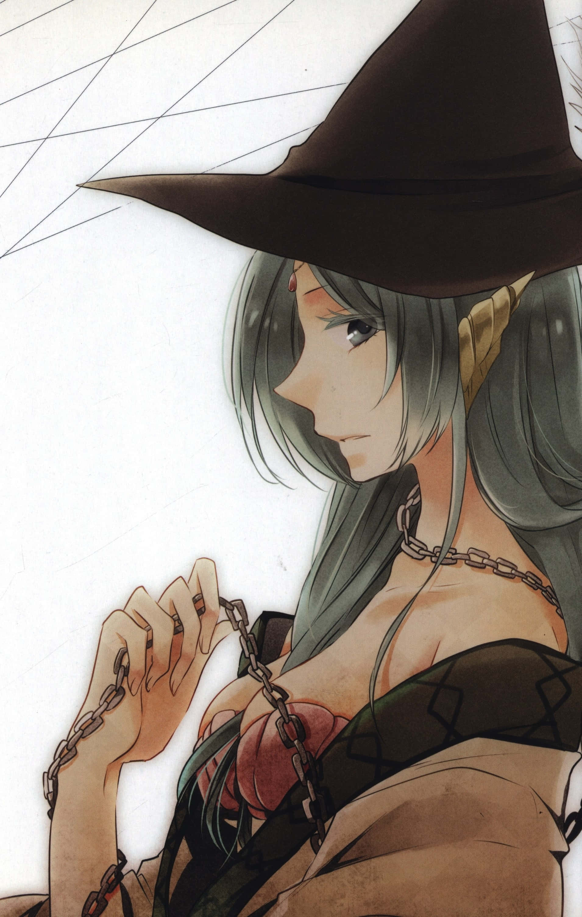 mysterious witch artwork, anime witch, gray hair, 2K Phone Wallpaper