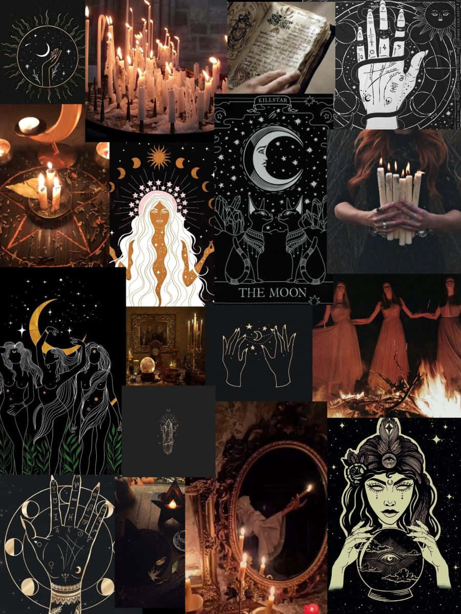 Witchcraft Aesthetic, occult symbols, candles, SD Phone Wallpaper