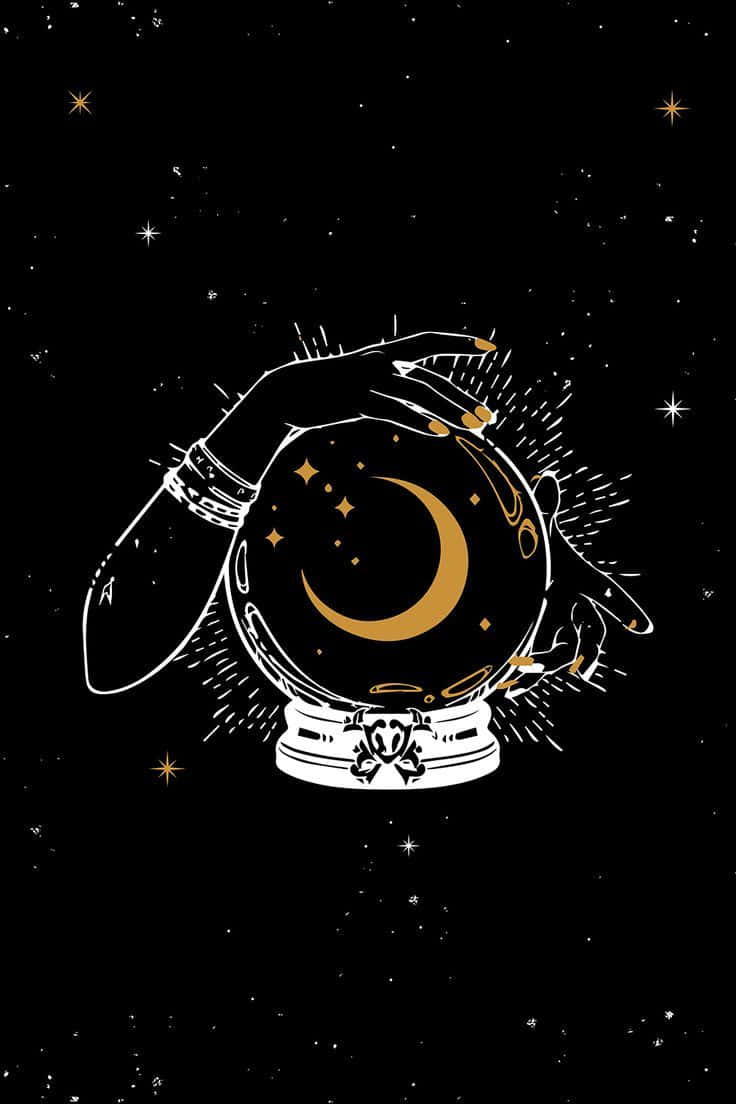 crystal ball, crescent moon, stars, SD Phone Wallpaper