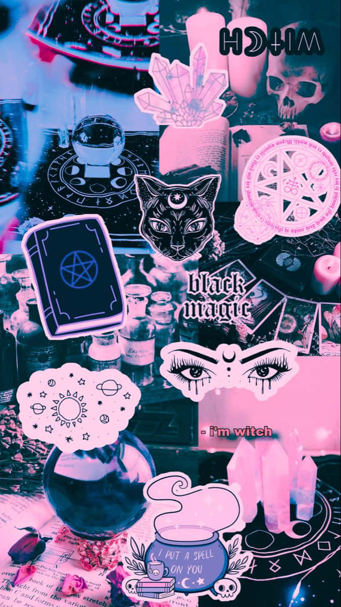 Witchcraft Aesthetic, collage, witchy stickers, SD Phone Wallpaper