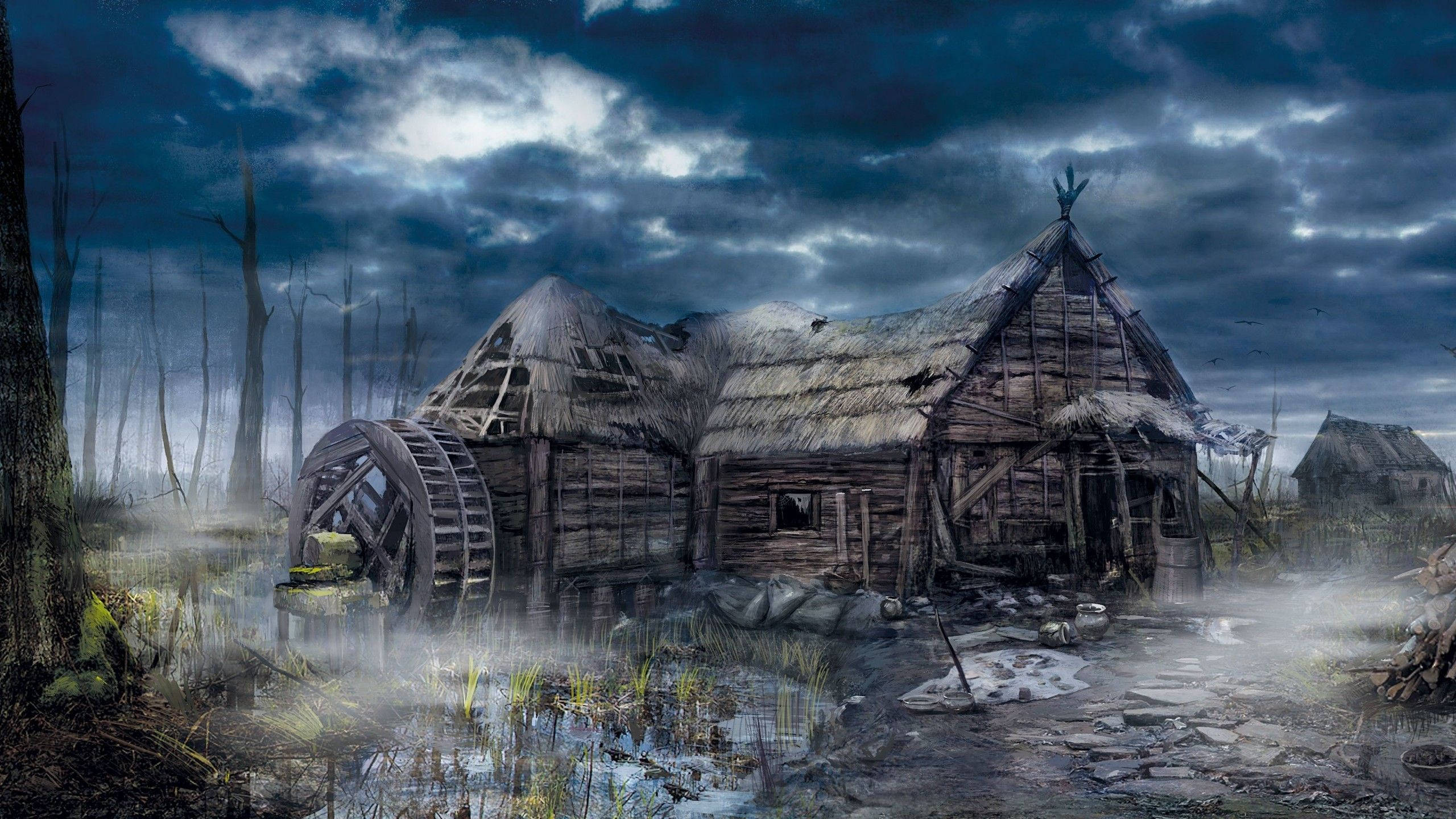 Witcher 3, abandoned home, watermill, 2K Desktop Wallpaper