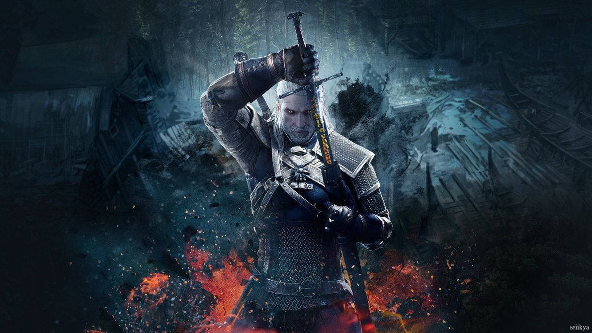 Witcher 3, white hair, armor, SD Desktop Wallpaper