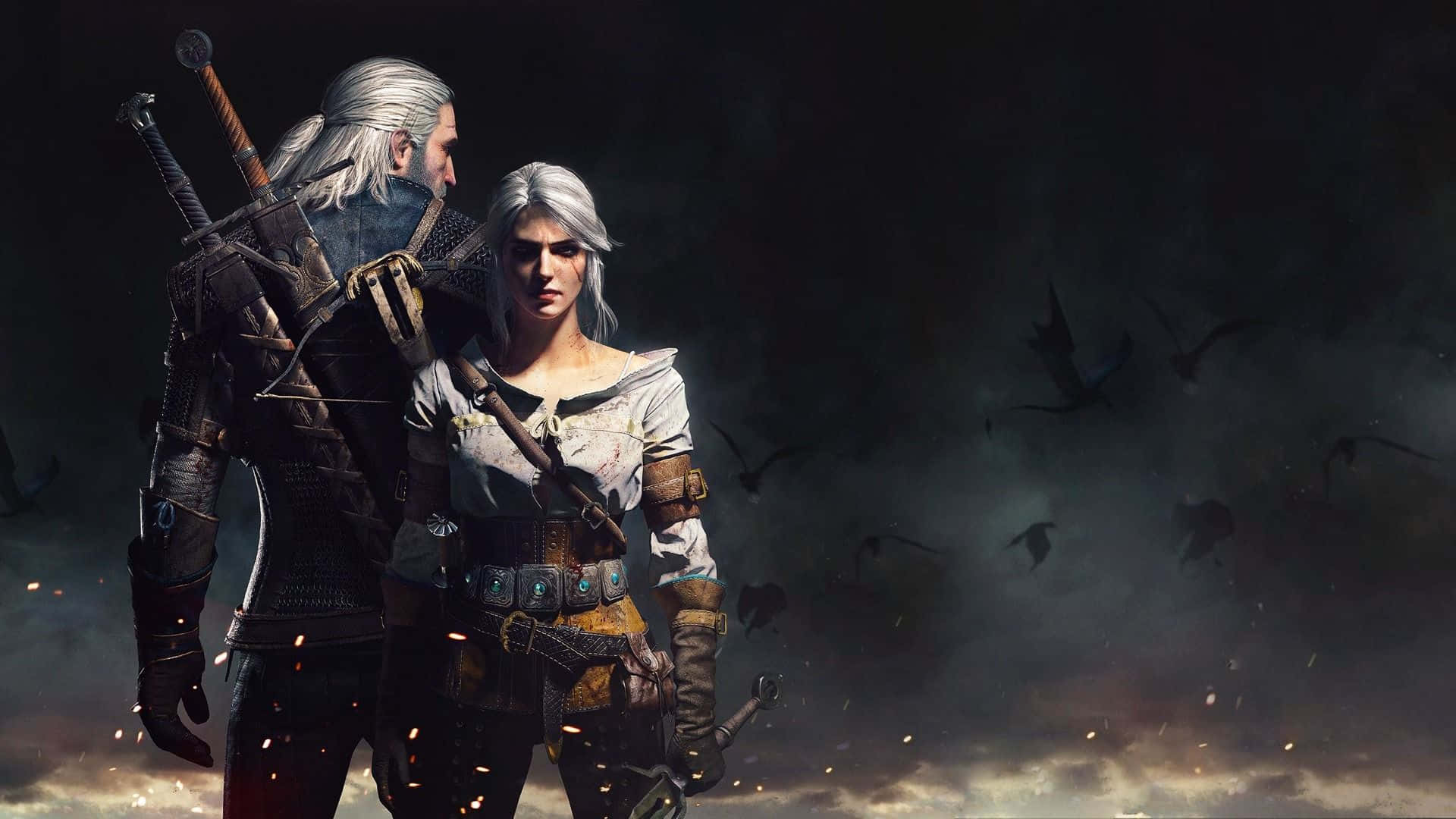 Witcher 3, fantasy warriors, white hair, Full HD Desktop Wallpaper