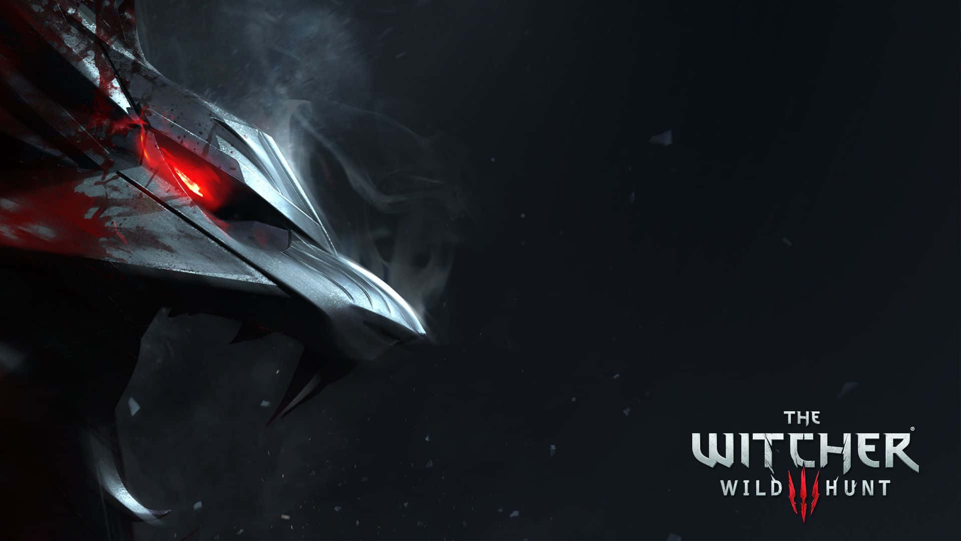 Witcher 3, silver wolf head, glowing red eyes, Full HD Desktop Wallpaper