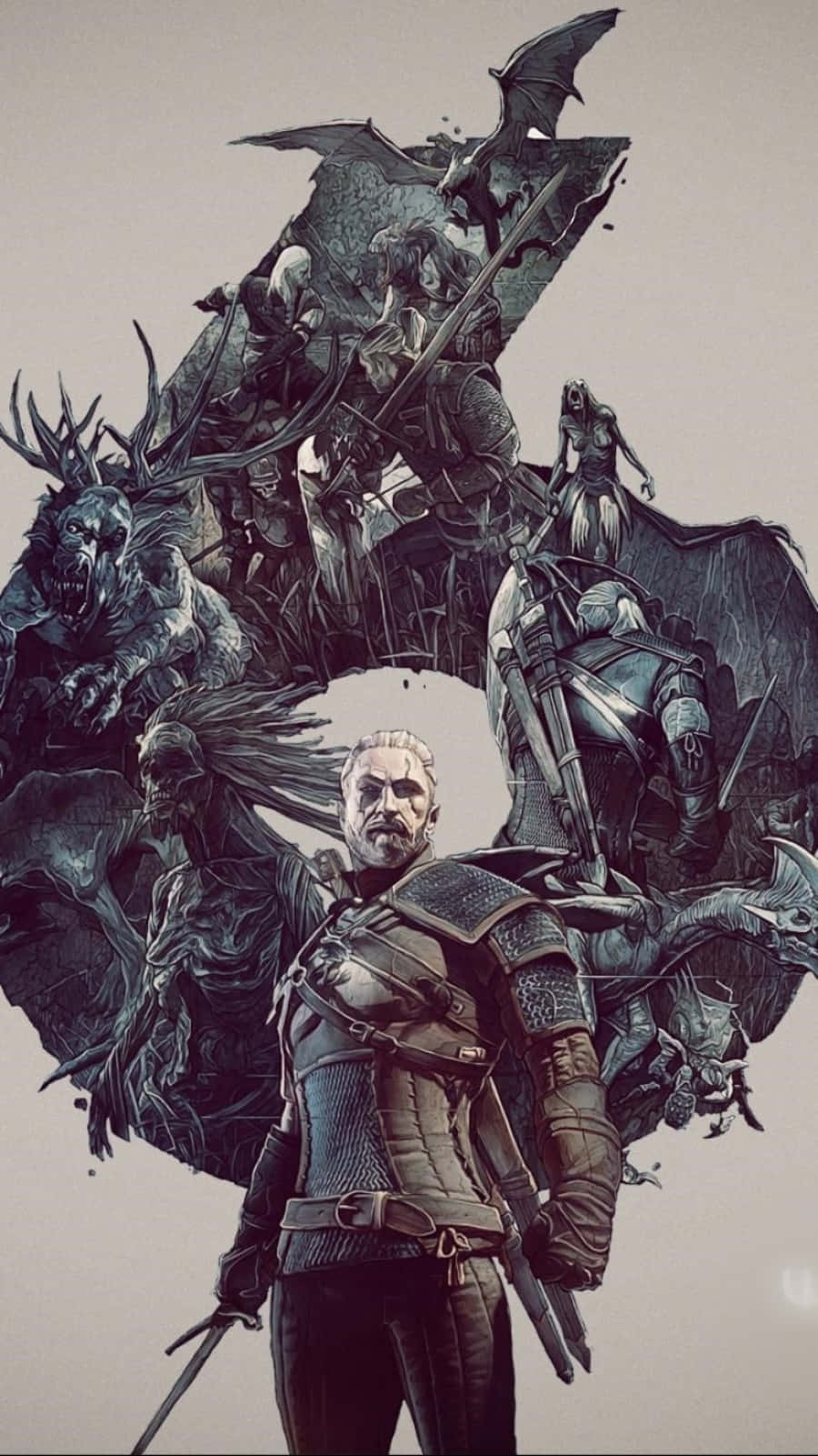 The Witcher, warrior, swirling vortex of mythical beasts, HD Phone Wallpaper