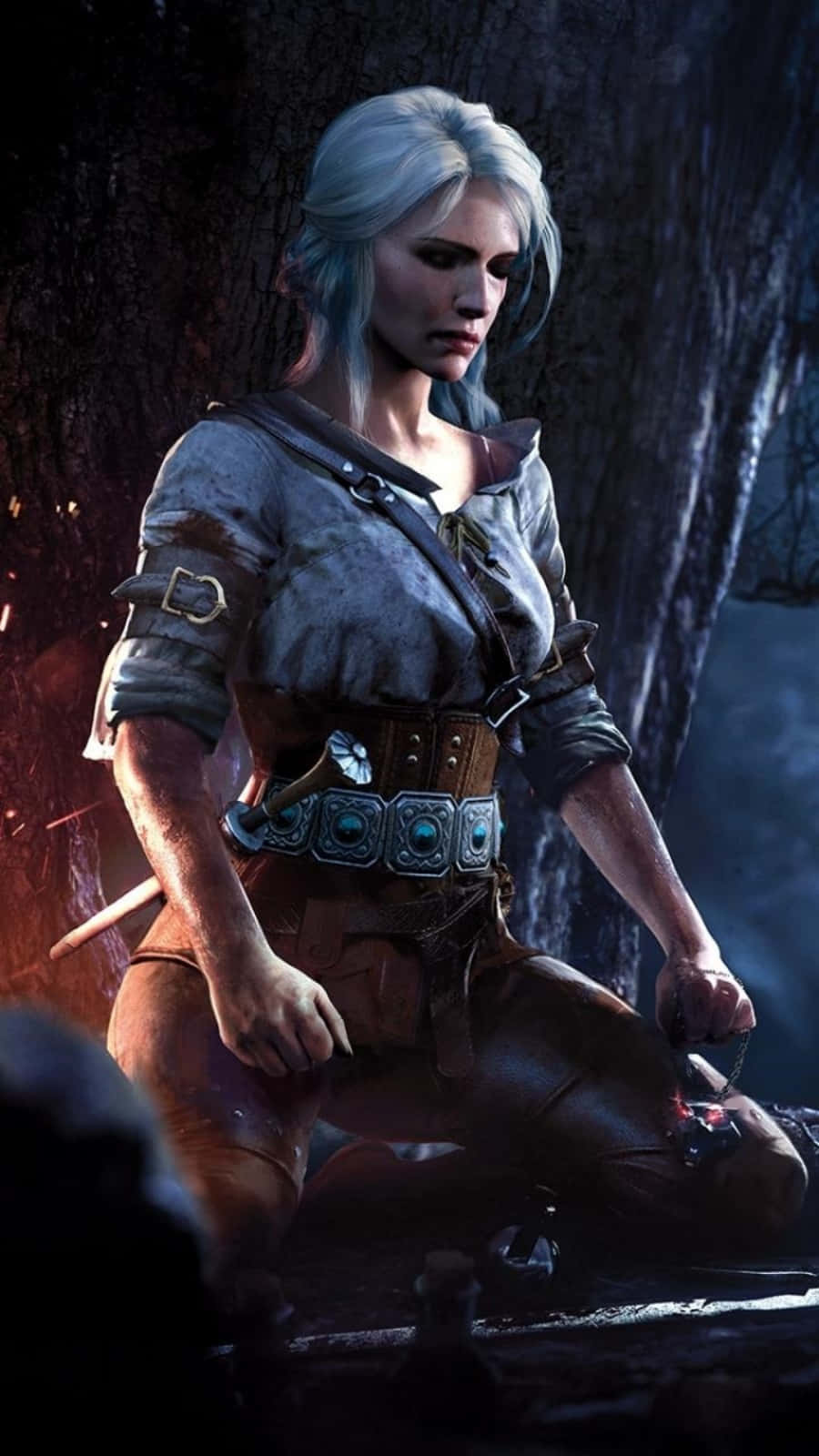 Witcher 3, white-haired witcher, dark forest, HD Phone Wallpaper