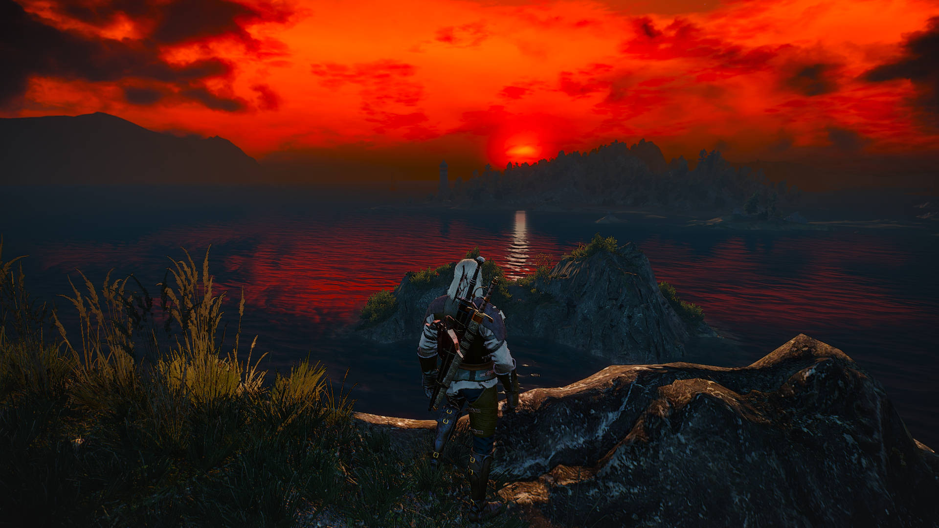 Witcher 4K, sunset, rocky cliff, Full HD Desktop Wallpaper