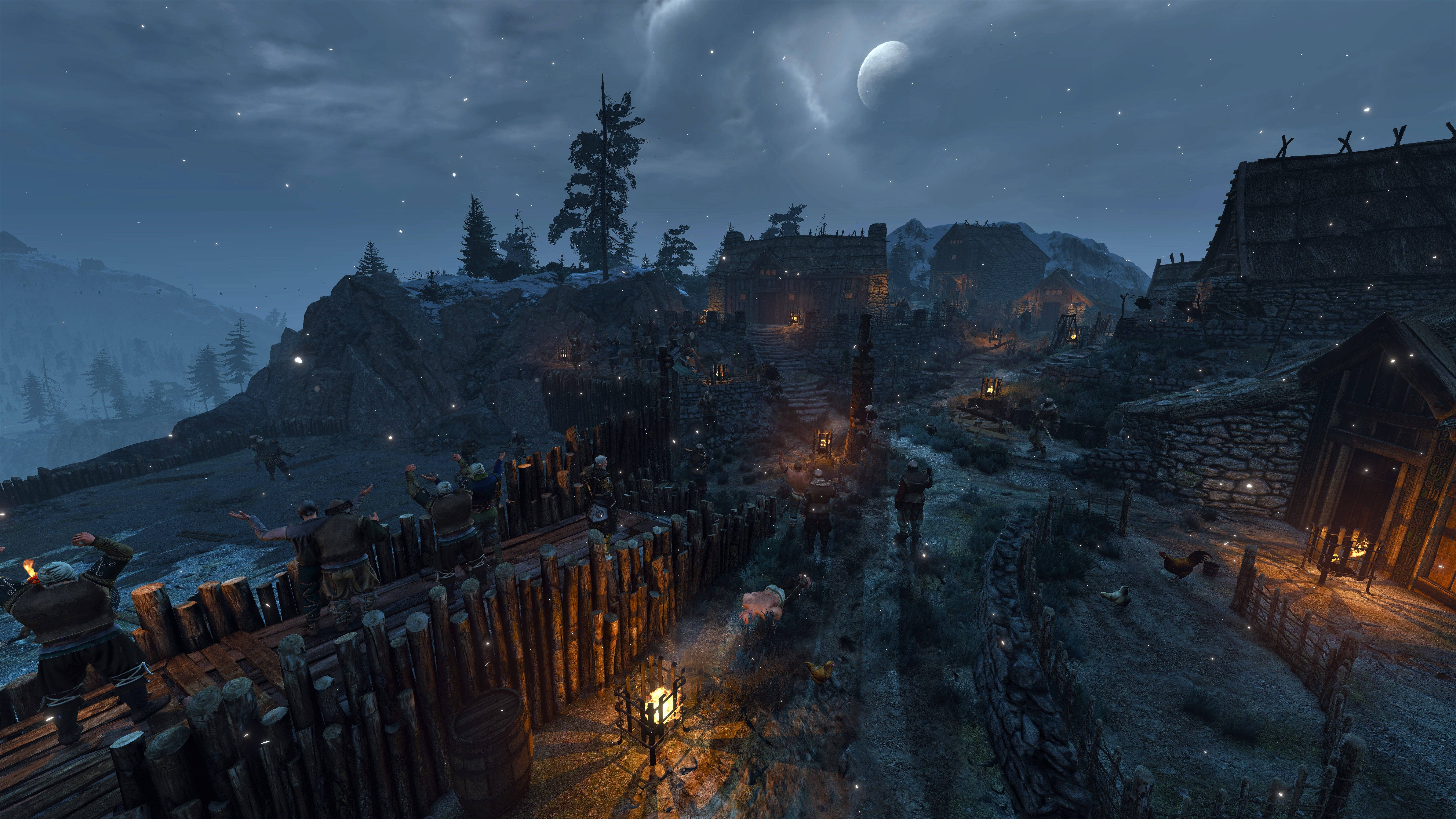 Witcher 4K, mountain village, snowy medieval village, 8K Desktop Wallpaper