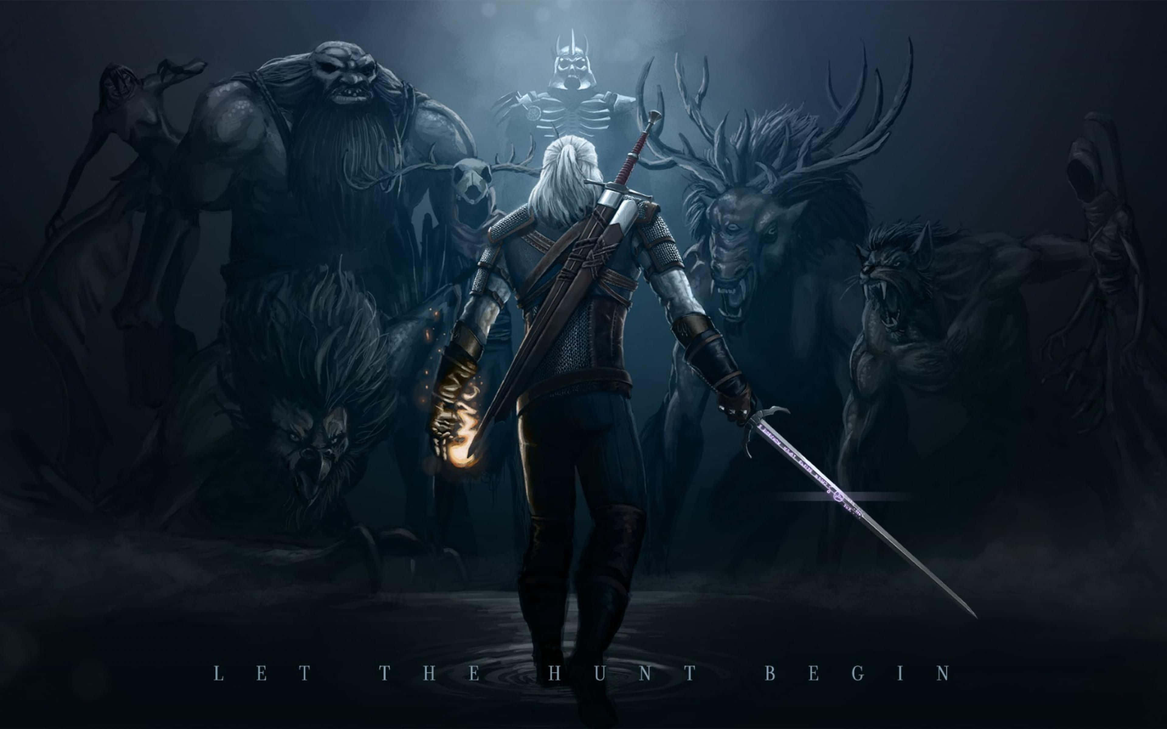 Witcher 3, white-haired warrior, glowing orb, 4K Desktop Wallpaper