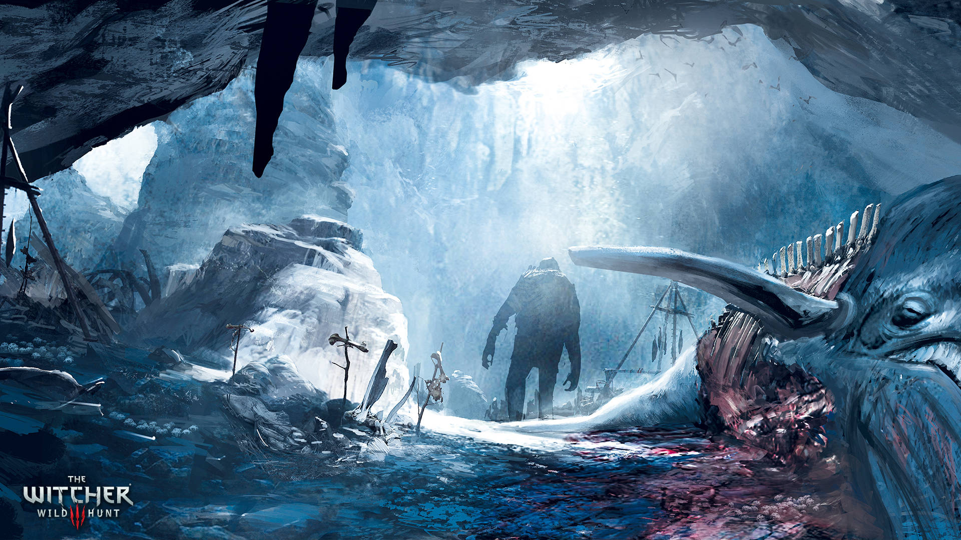 Witcher 4K, troll monster, frozen cave, Full HD Desktop Wallpaper