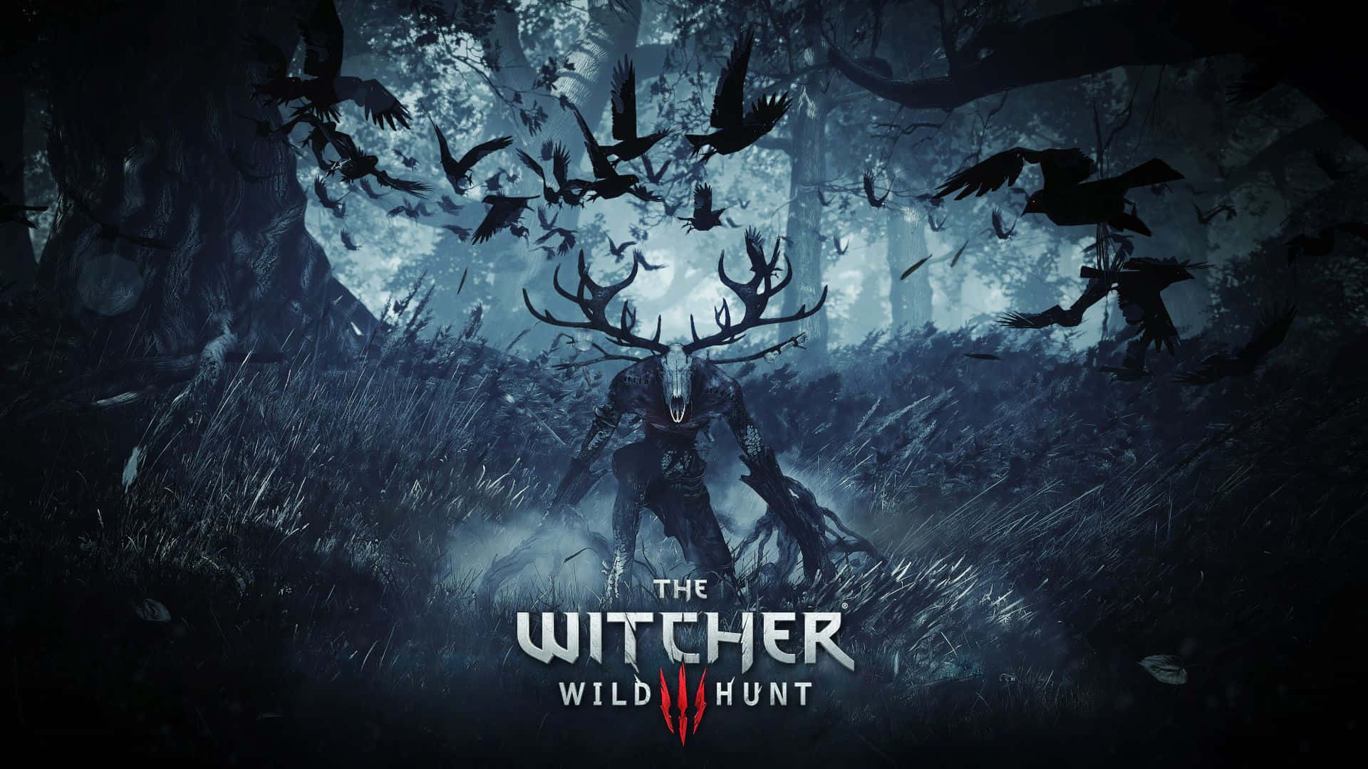 Witcher 3, deer-headed monster, glowing eyes, Full HD Desktop Wallpaper