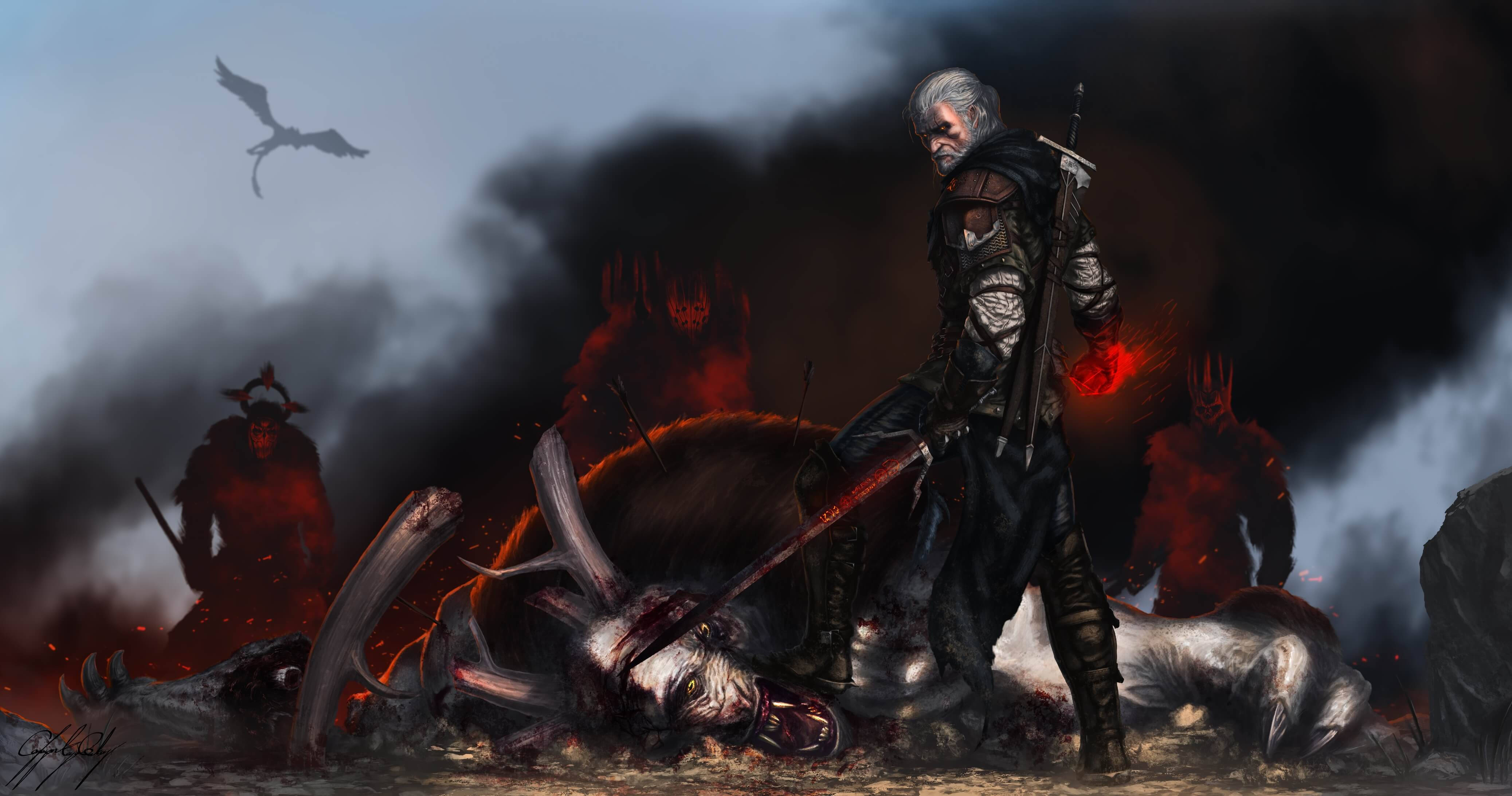 Witcher 3, 4K, glowing red eyes, 4K Desktop Wallpaper