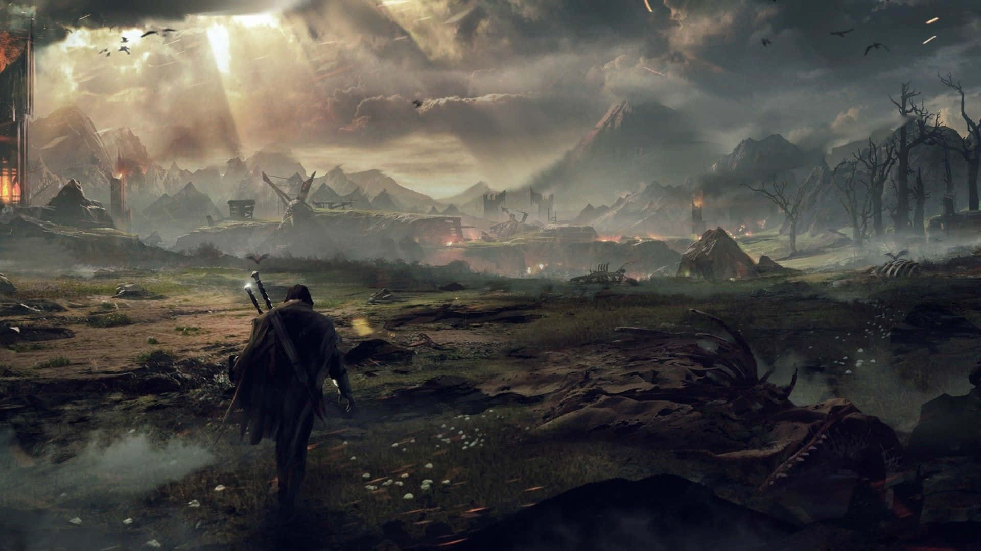 The Witcher 3, lone warrior, desolate battlefield, Full HD Desktop Wallpaper