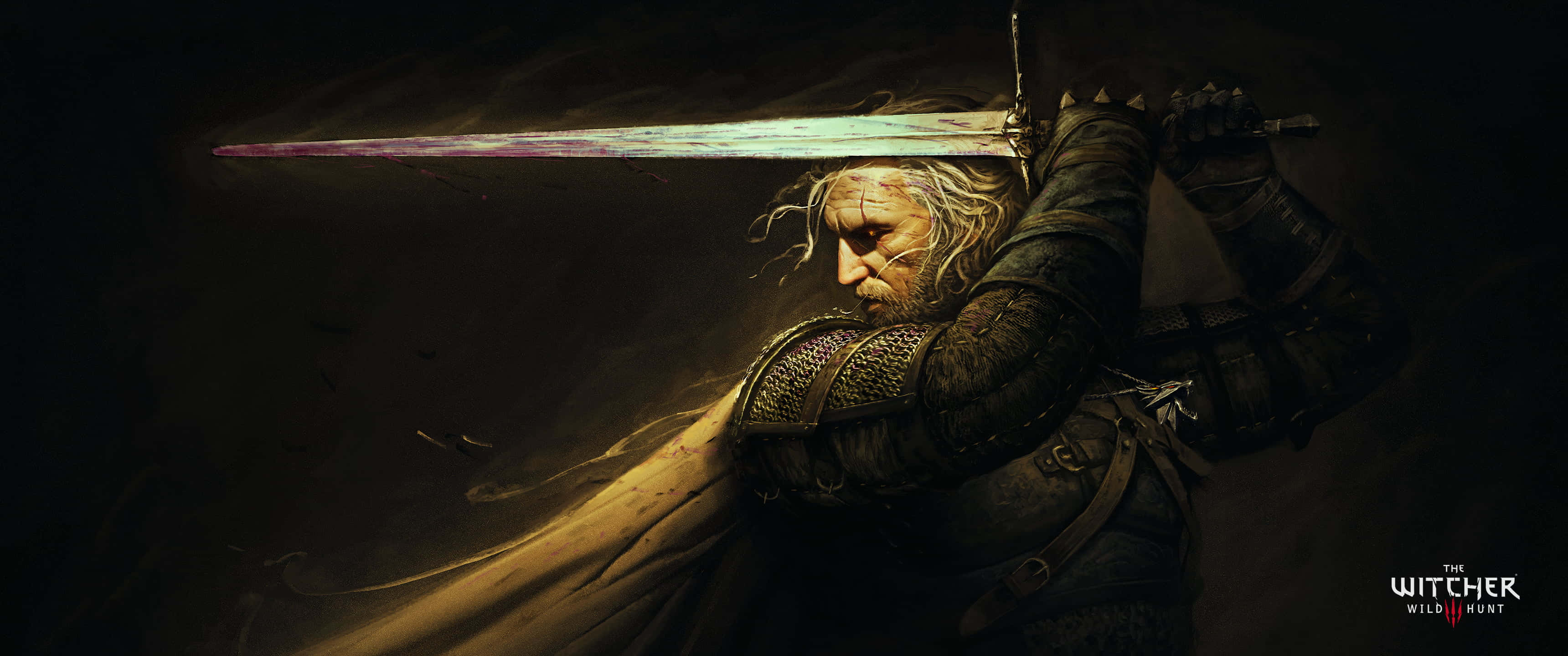 Witcher Sword, glowing sword, white hair, 2K Desktop Wallpaper