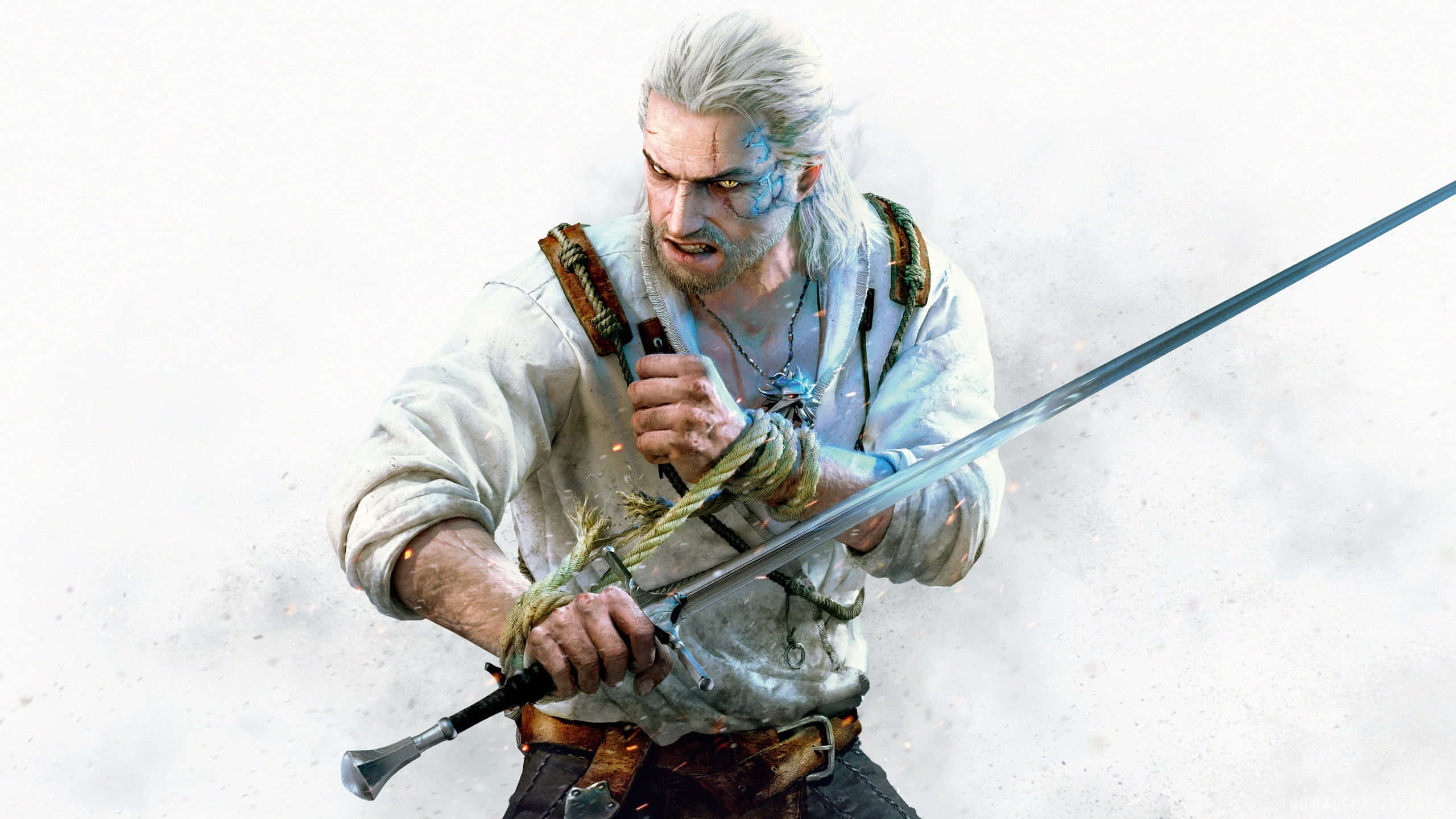 Witcher, legendary sword, white-haired warrior, 2K Desktop Wallpaper