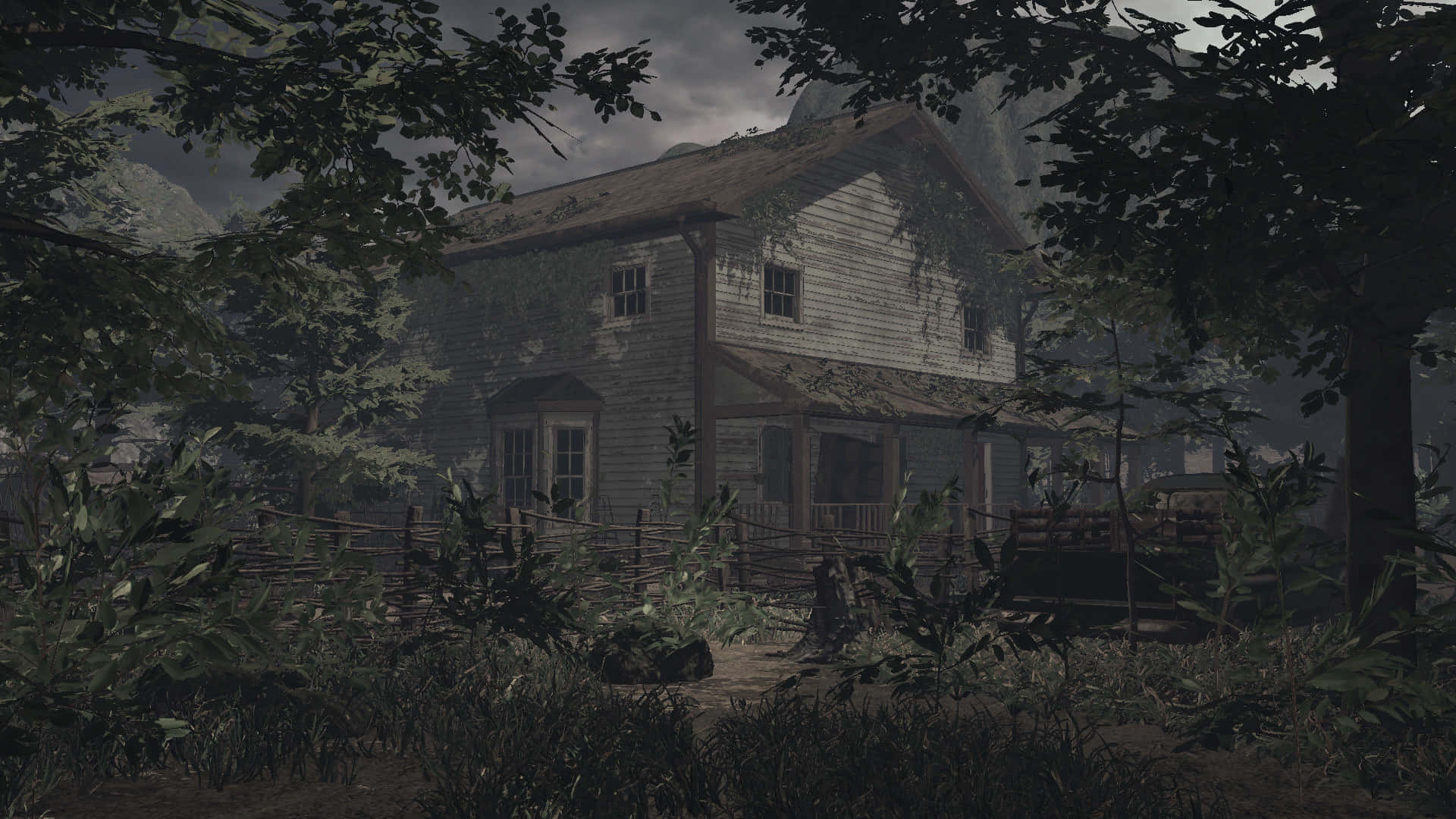 Witching Hour, weathered wooden house, dense forest, Full HD Desktop Wallpaper