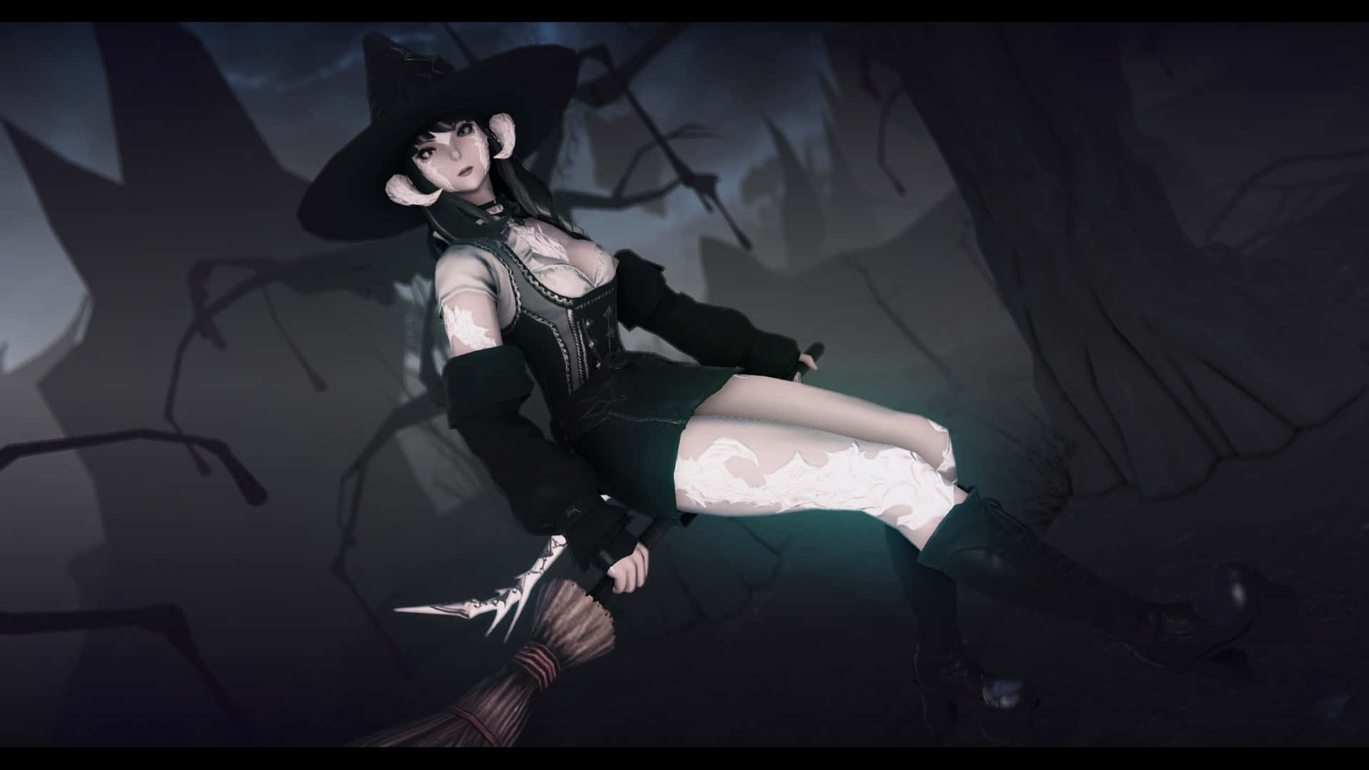 Witching Hour, full moon, black hat, Full HD Desktop Wallpaper