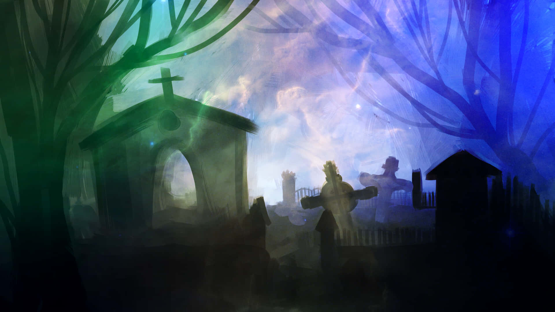 Witching Hour, twilight, cemetery, Full HD Desktop Wallpaper