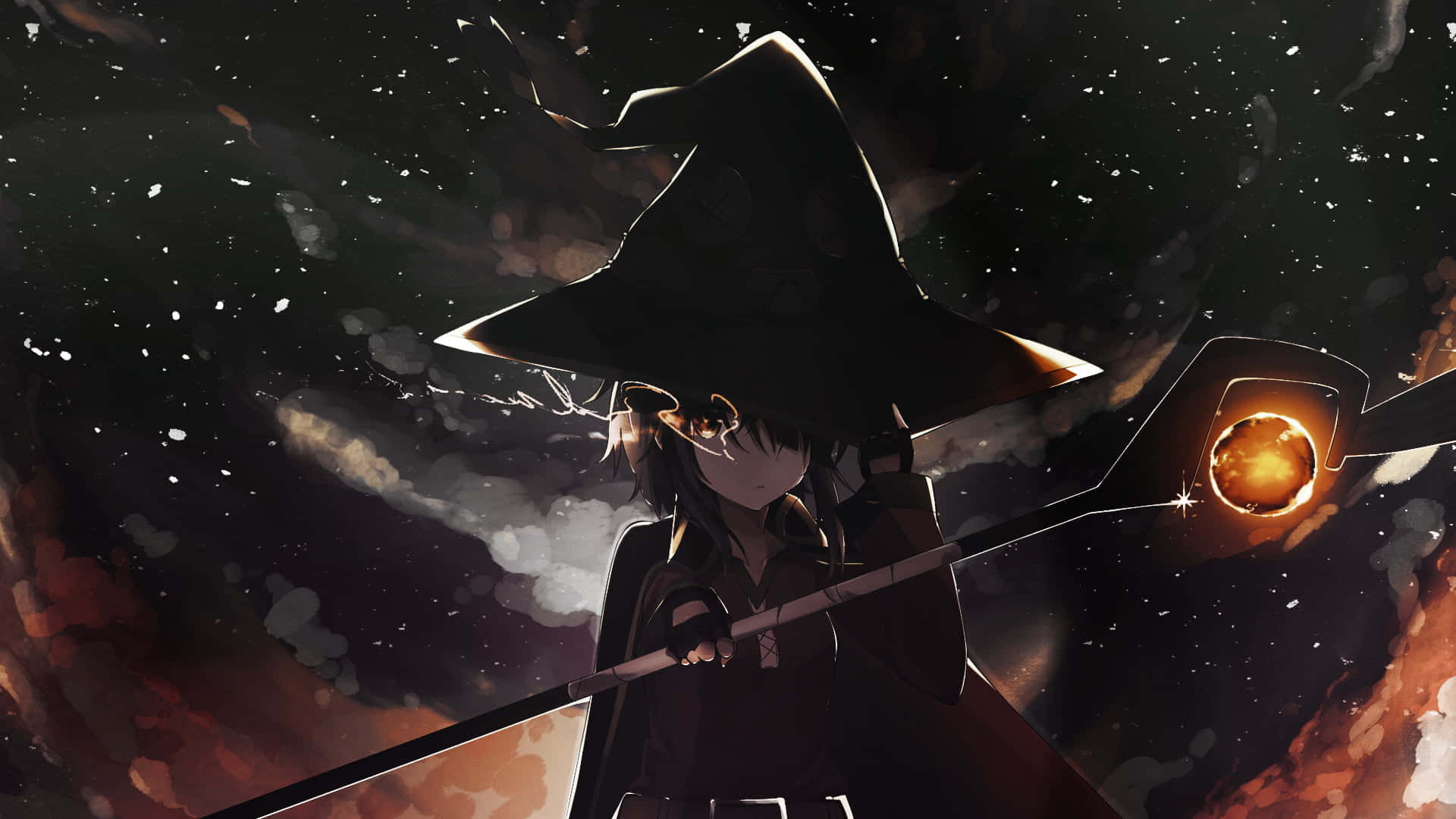 Witching Hour, wide-brimmed hat, glowing staff, Full HD Desktop Wallpaper