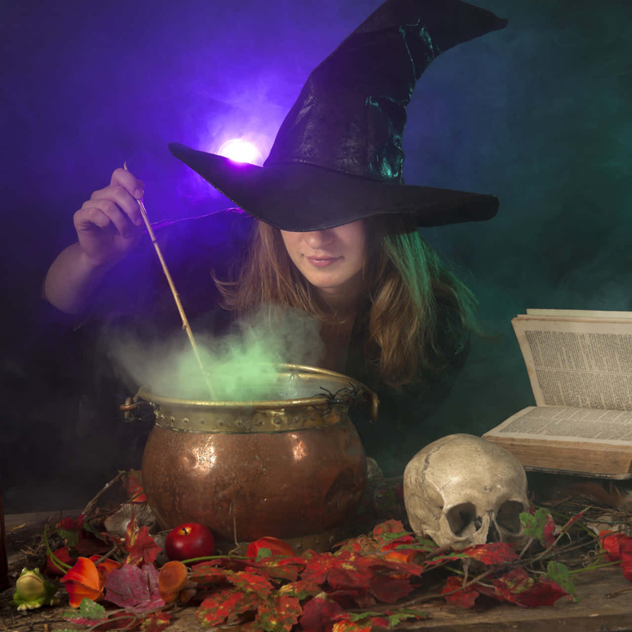 Witching Hour, black hat, glowing green potion, HD Desktop Wallpaper