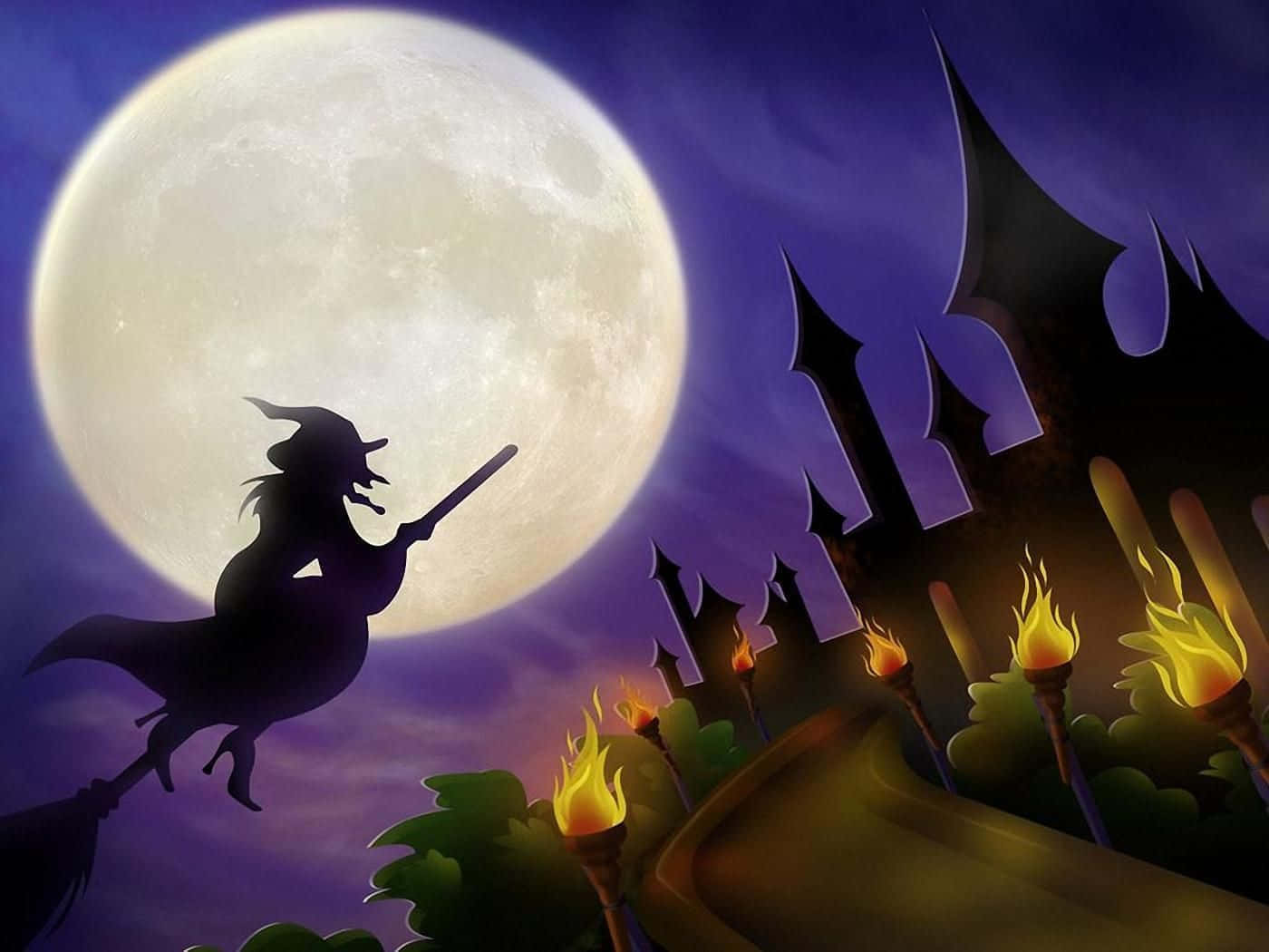 Witching Hour, full moon, haunted castle, HD Desktop Wallpaper