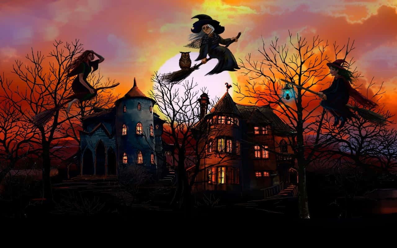 Witching Hour, full moon night, three witches, HD Desktop Wallpaper