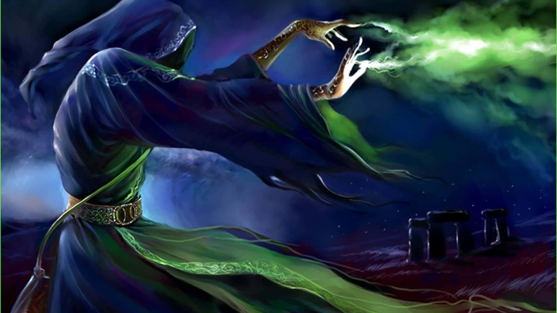 Witching Hour, hooded sorcerer, flowing robes, Full HD Desktop Wallpaper