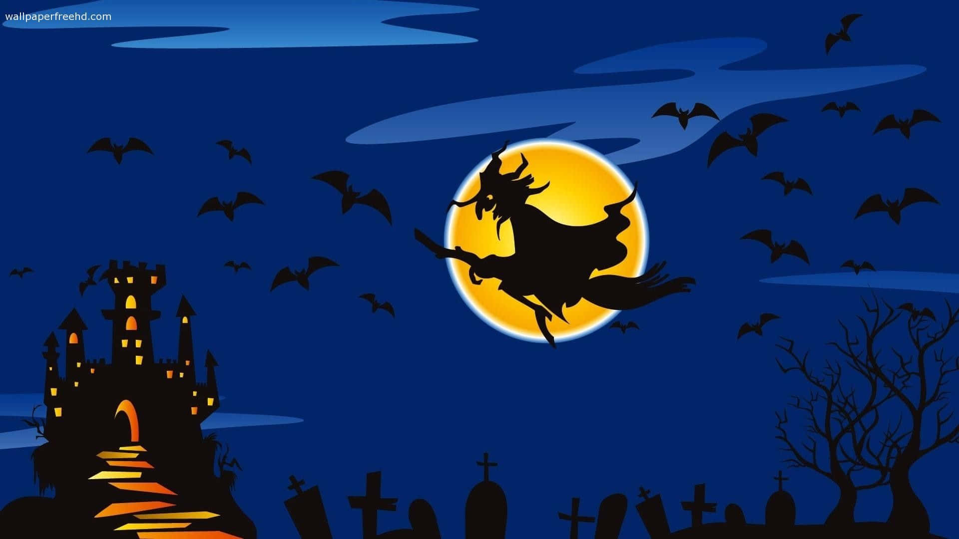 witch, broomstick, full moon, Full HD Desktop Wallpaper