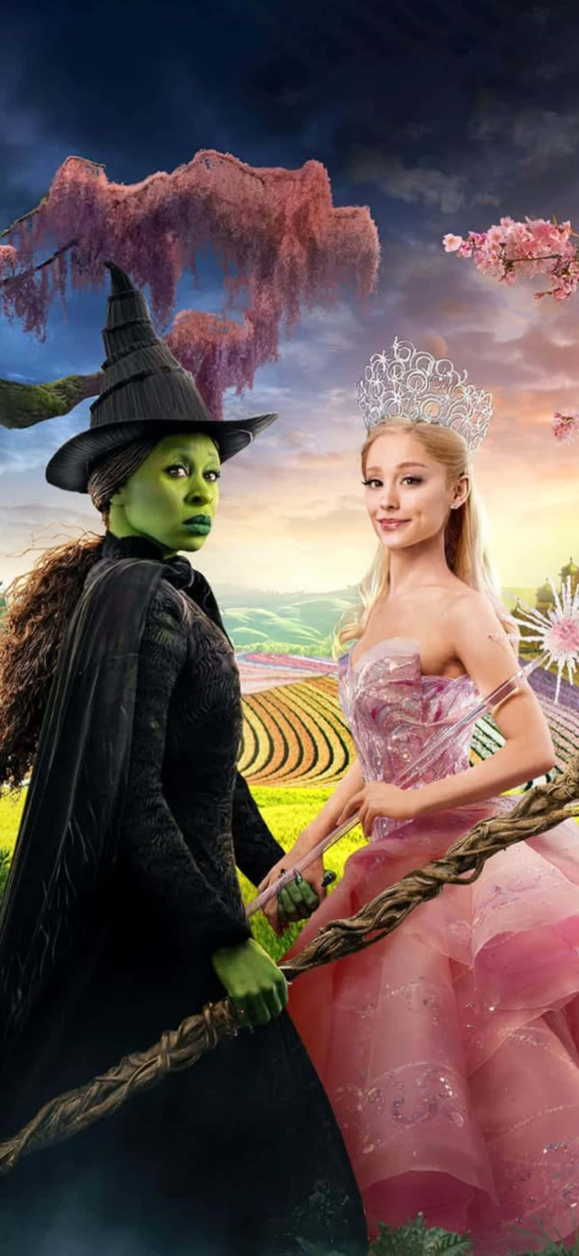 green witch, black robes, blonde princess, Full HD Phone Wallpaper