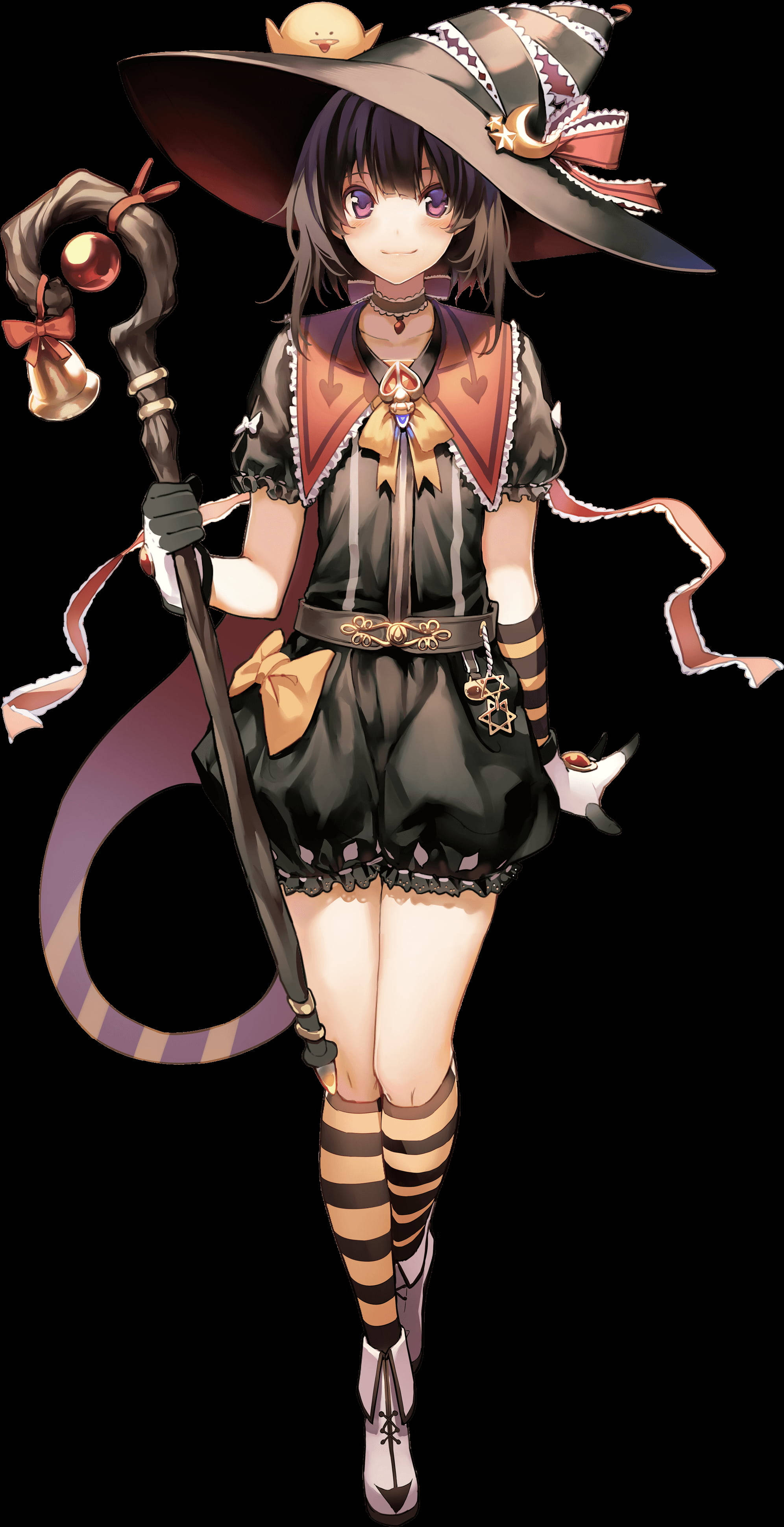 witchy outfit design, anime witch, purple eyes, 4K Phone Wallpaper