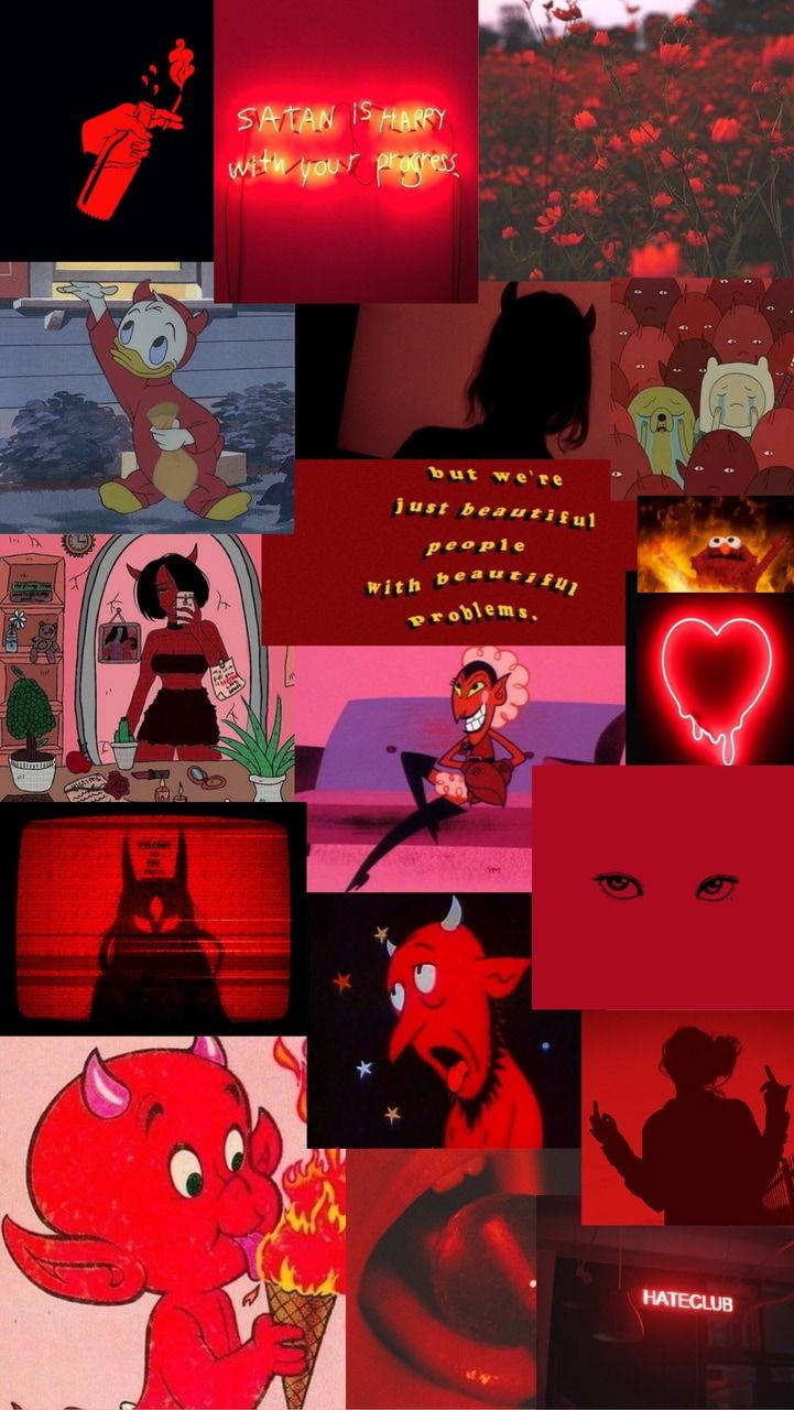 Animated Demon Red Aesthetic iPhone, red-toned, devil-themed, HD Phone Wallpaper