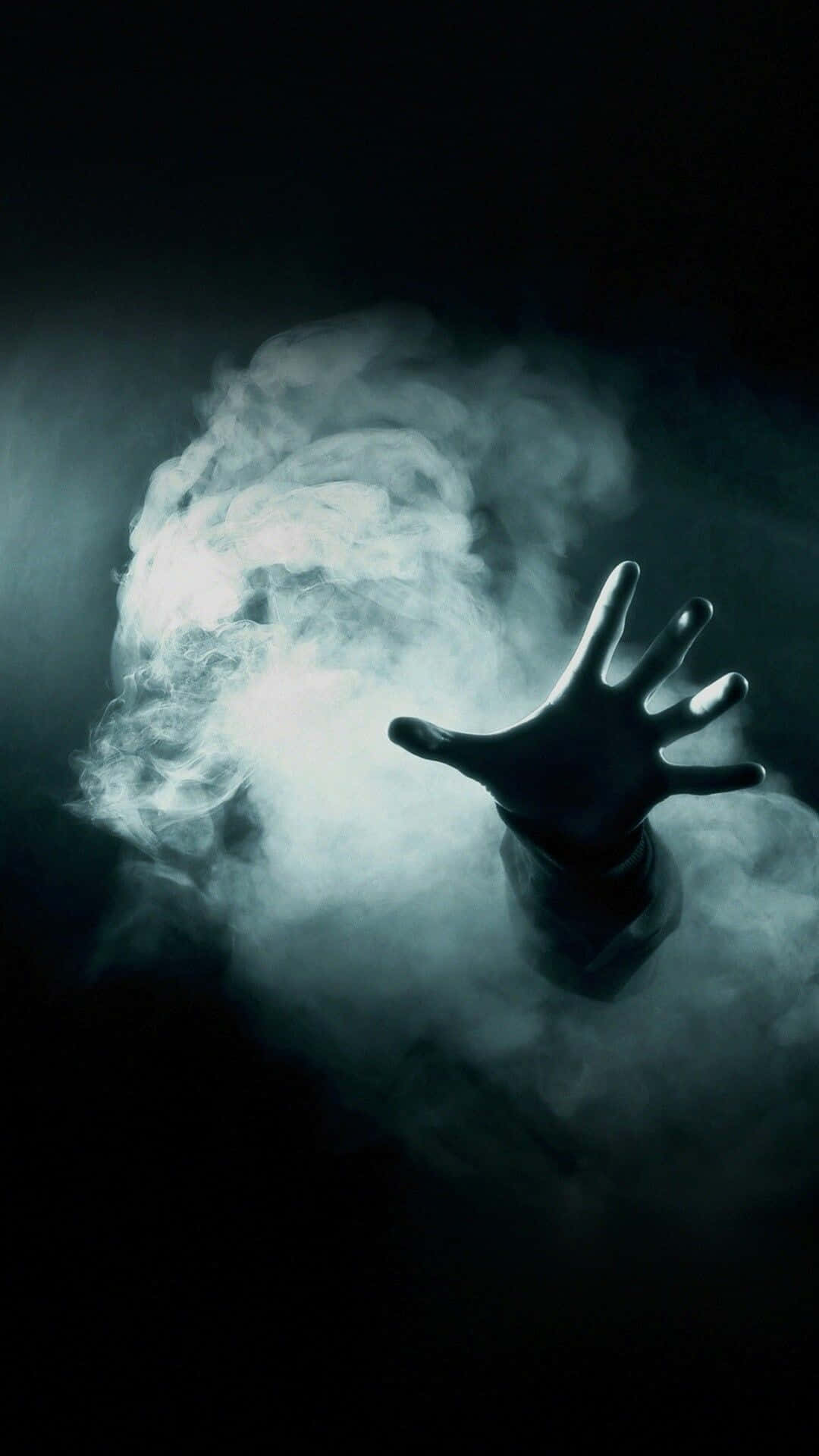 iPhone, silhouetted hand, swirling white smoke, Full HD Phone Wallpaper