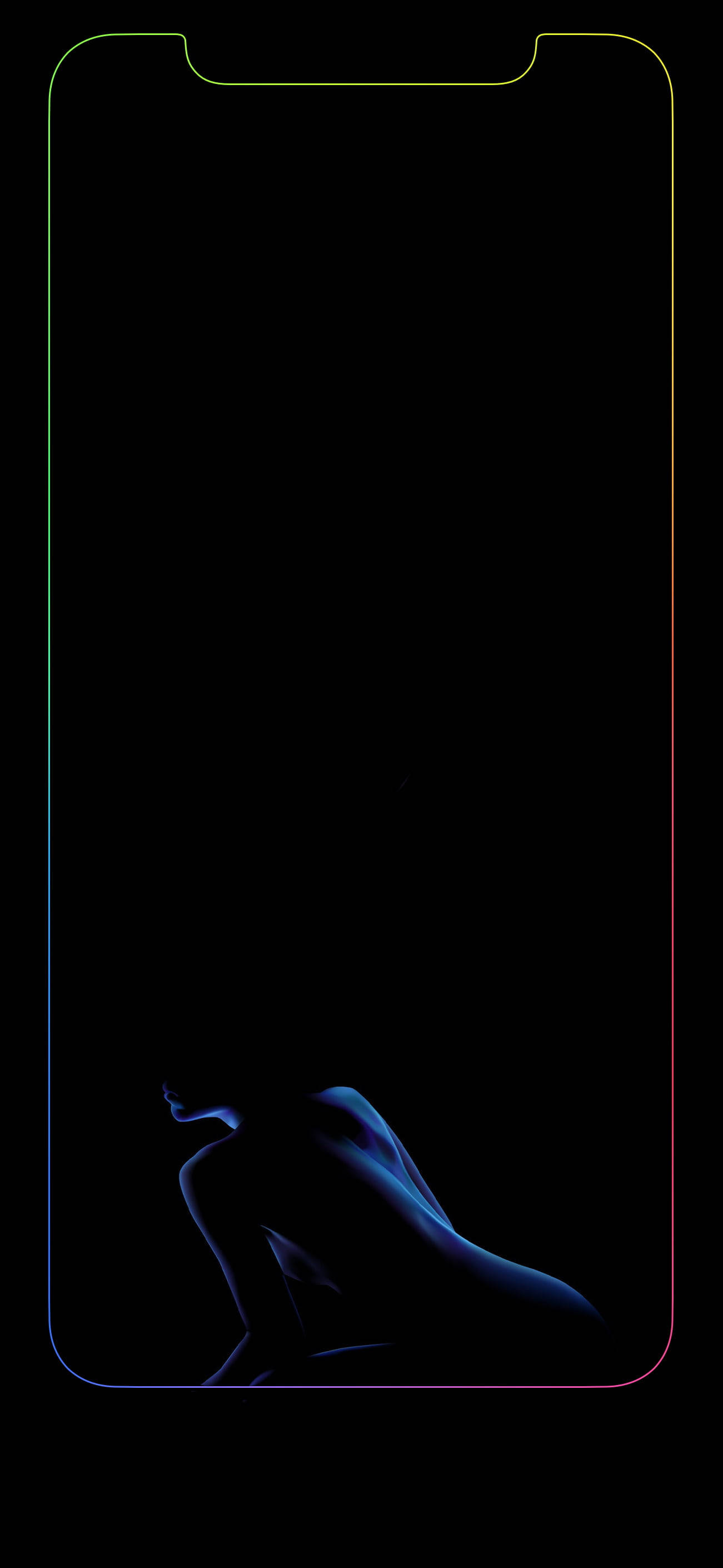 neon silhouette, crouching figure, colorful phone screen border, 2K Phone Wallpaper