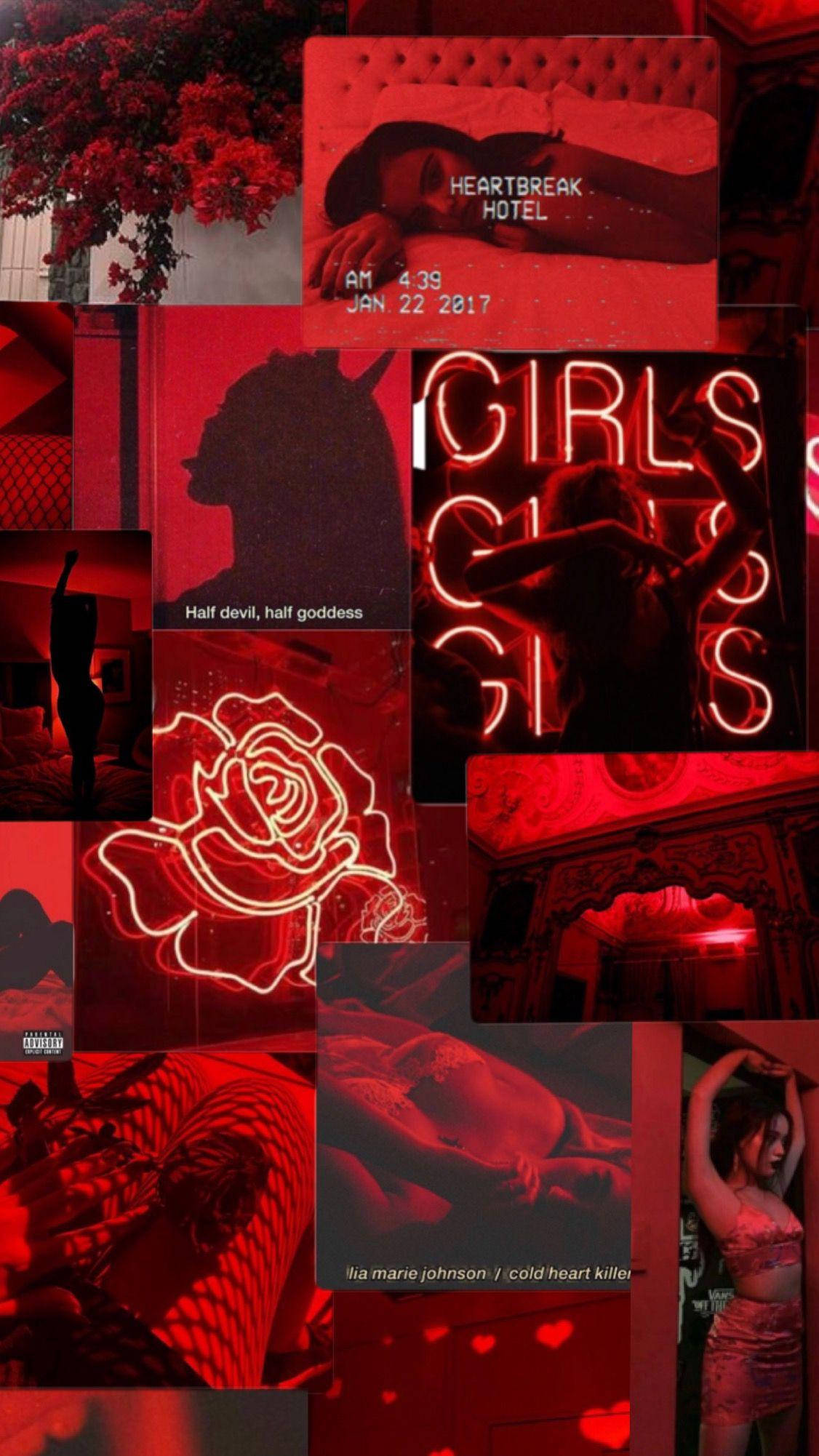 neon red aesthetic, neon signs, roses, Full HD Phone Wallpaper