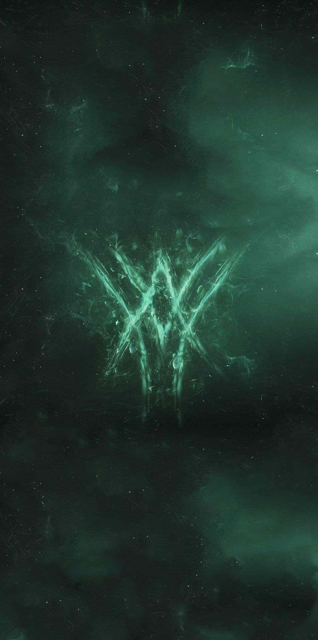 mystical green nebula sigil, glowing teal sigil, swirling dark green cosmic clouds, Full HD Phone Wallpaper