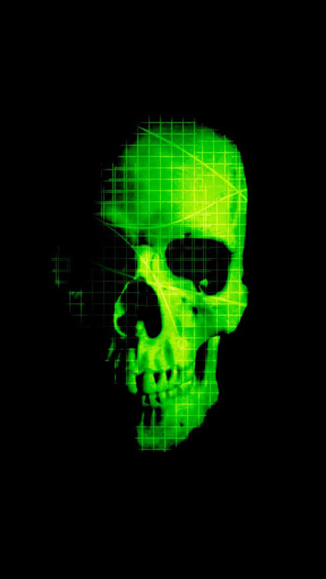 skull phone, glowing green skull, grid lines, SD Phone Wallpaper